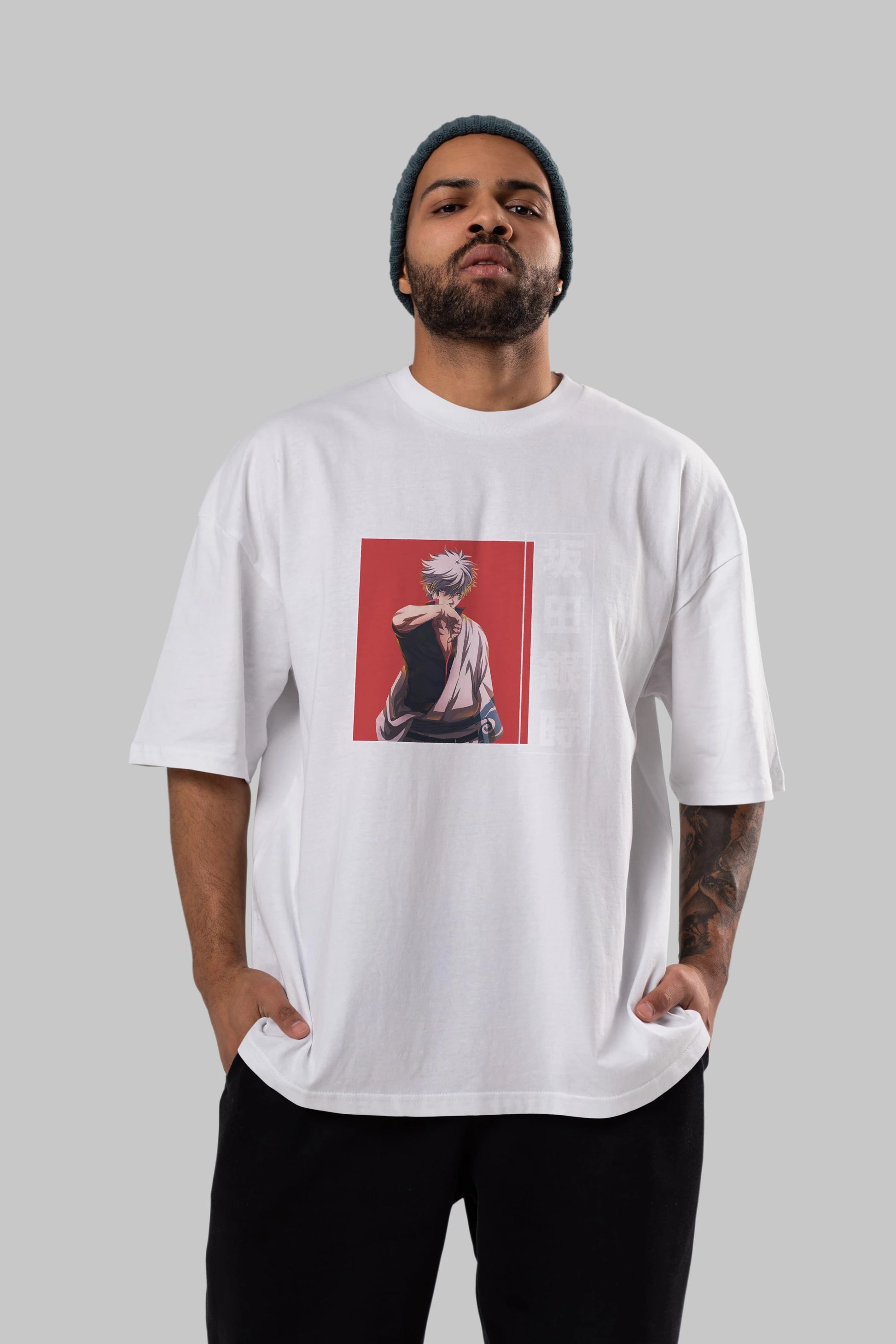 Gintoki Sakata GINTAMA 1 Anime Ön Baskılı Oversize t-shirt %100 pamuk Erkek Kadın Unisex