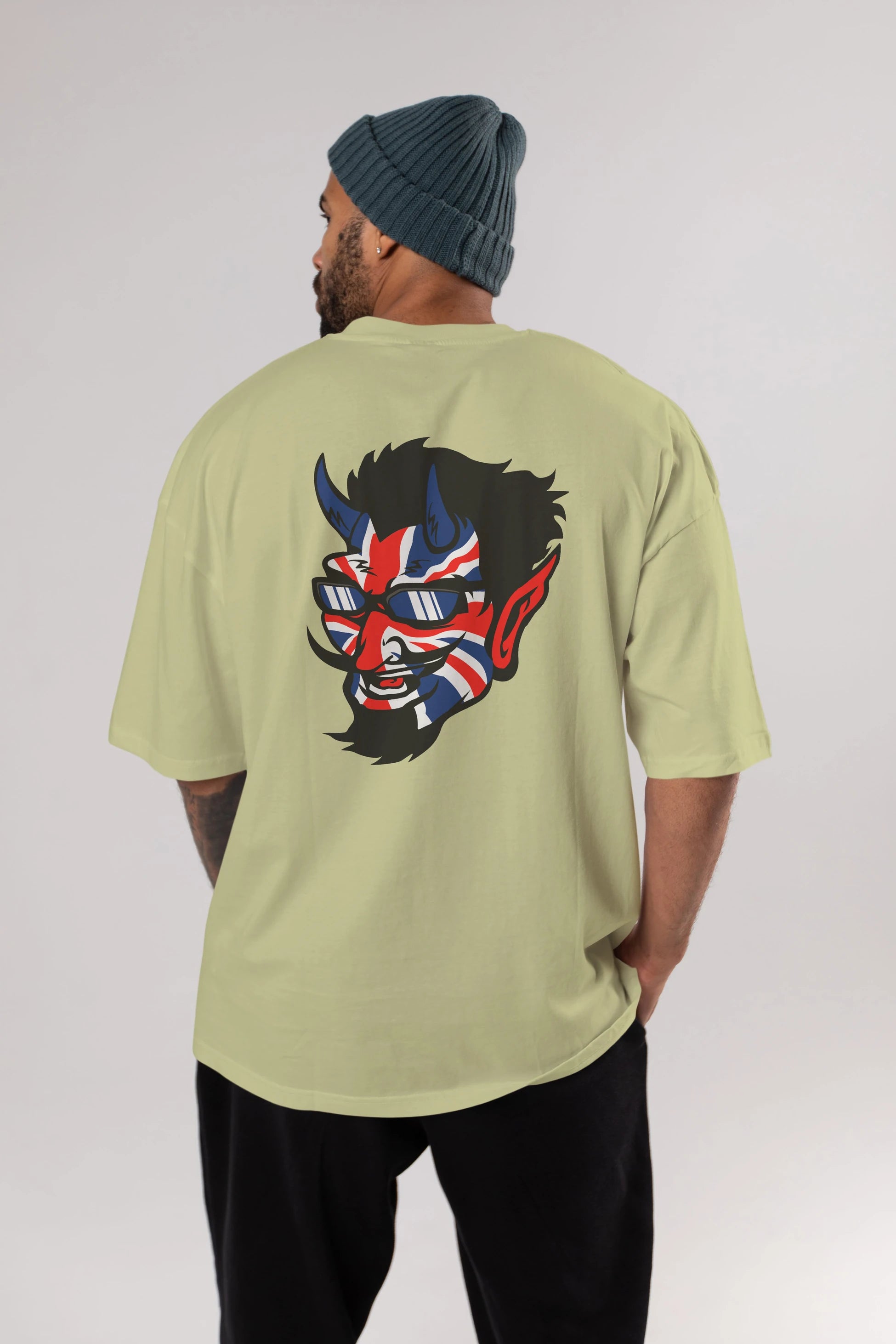 UK Devil Arka Baskılı Oversize t-shirt Erkek Kadın Unisex %100 Pamuk tişort