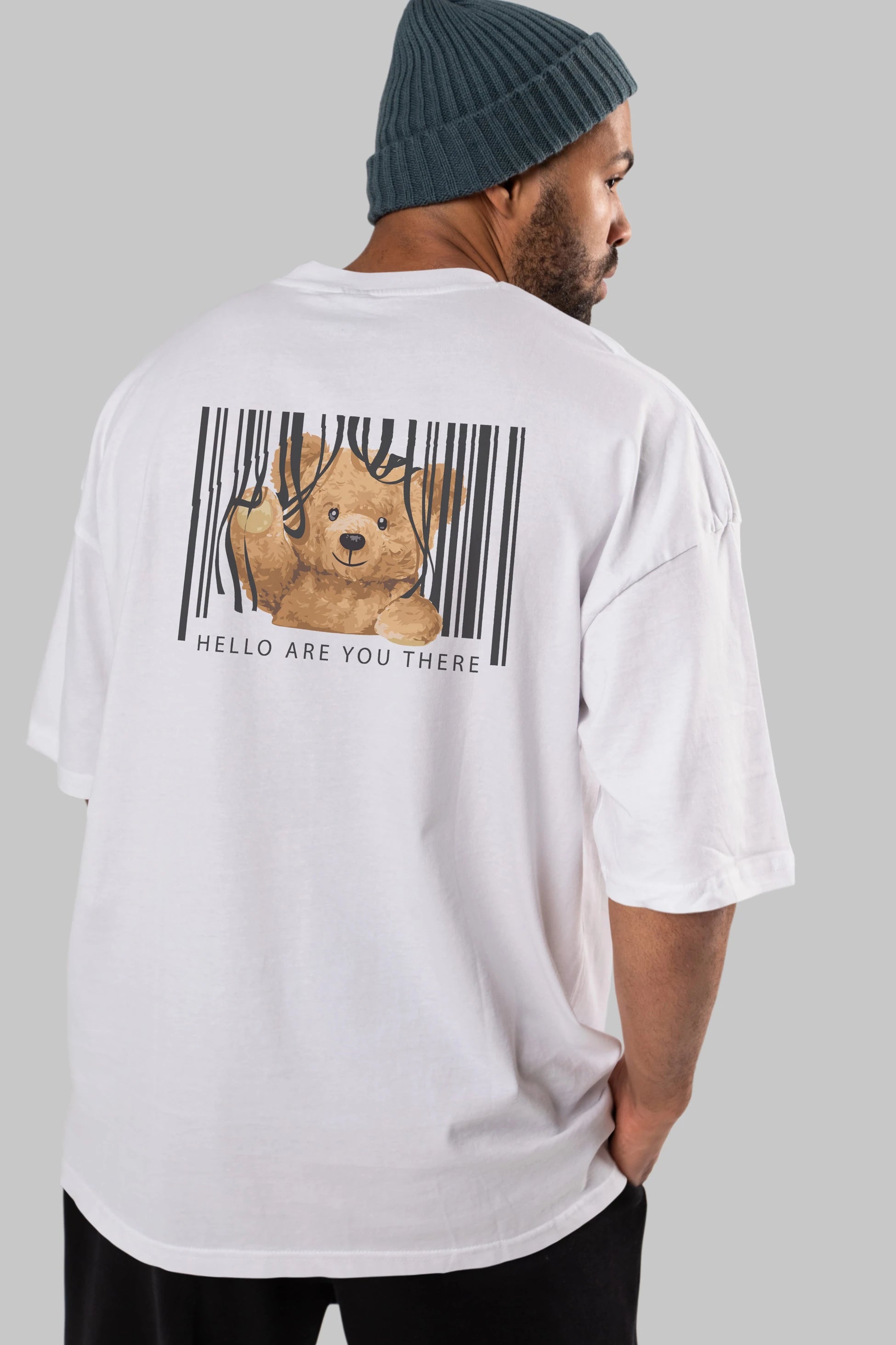 Teddy Bear Hello Arka Baskılı Oversize t-shirt Erkek Kadın Unisex %100 Pamuk