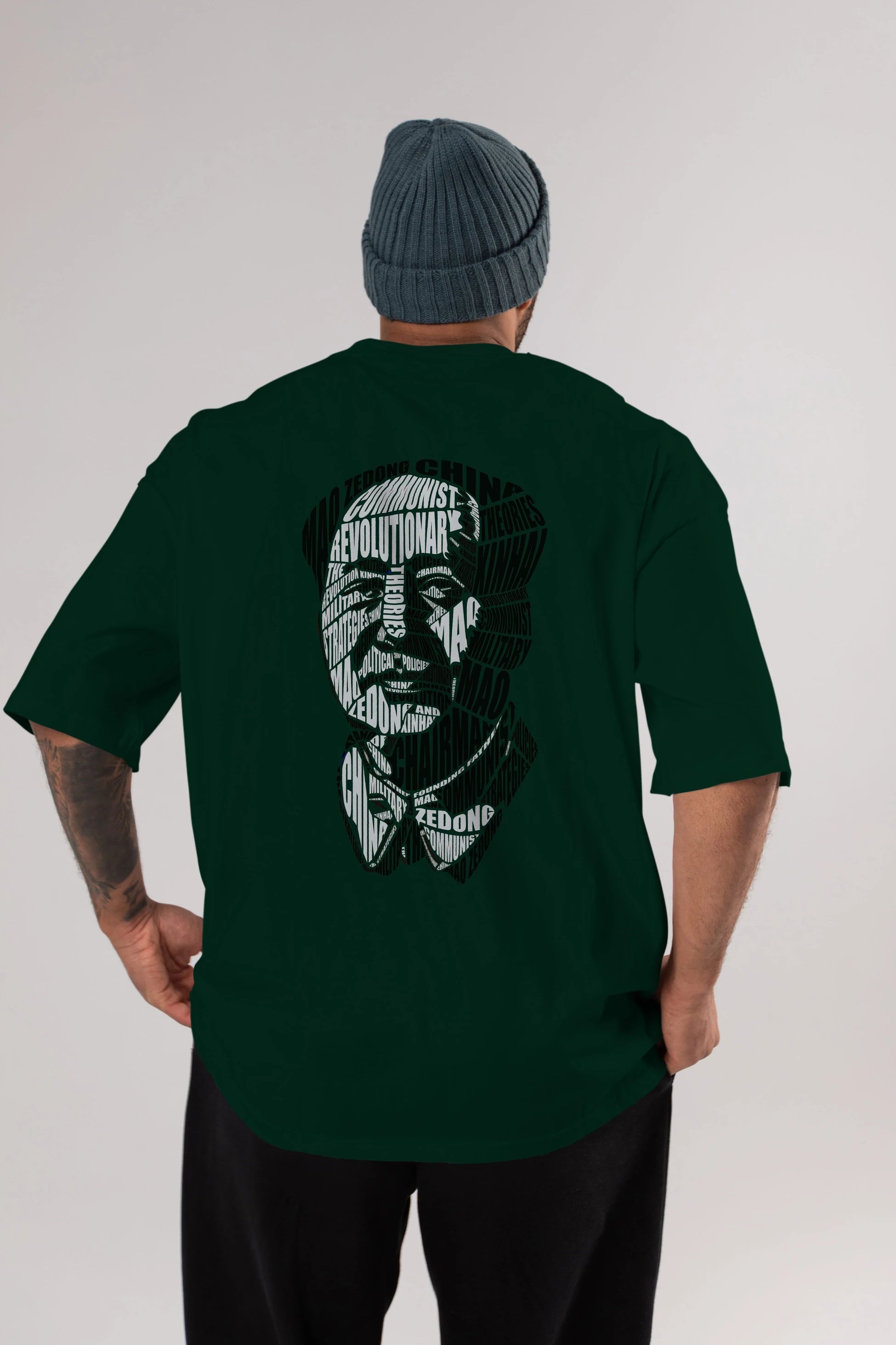 Mao Zedong Calligram Arka Baskılı Oversize t-shirt %100 pamuk Erkek Kadın Unisex