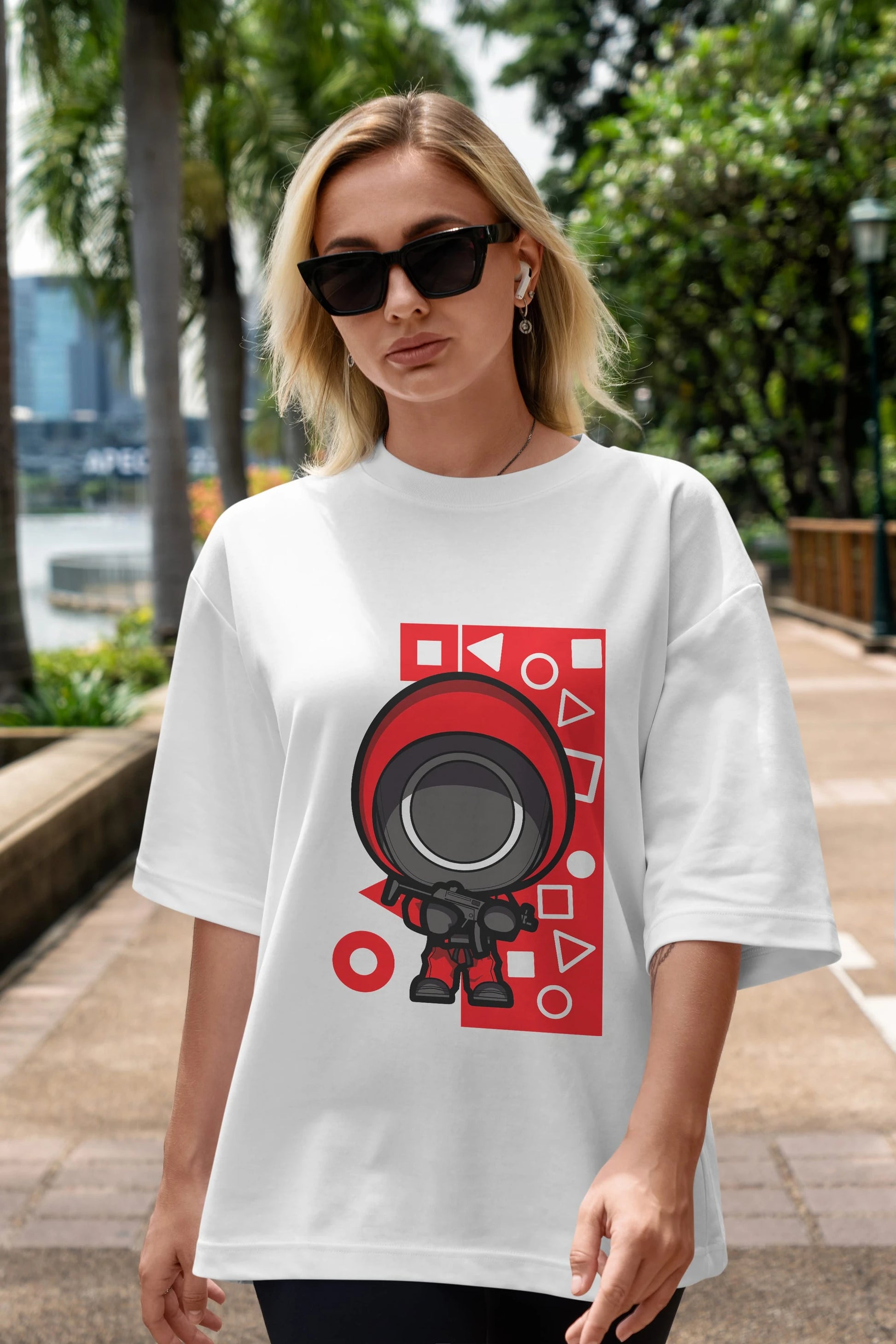 Squid Game (4) Ön Baskılı Oversize t-shirt Erkek Kadın Unisex %100 Pamuk Bisiklet Yaka tişort