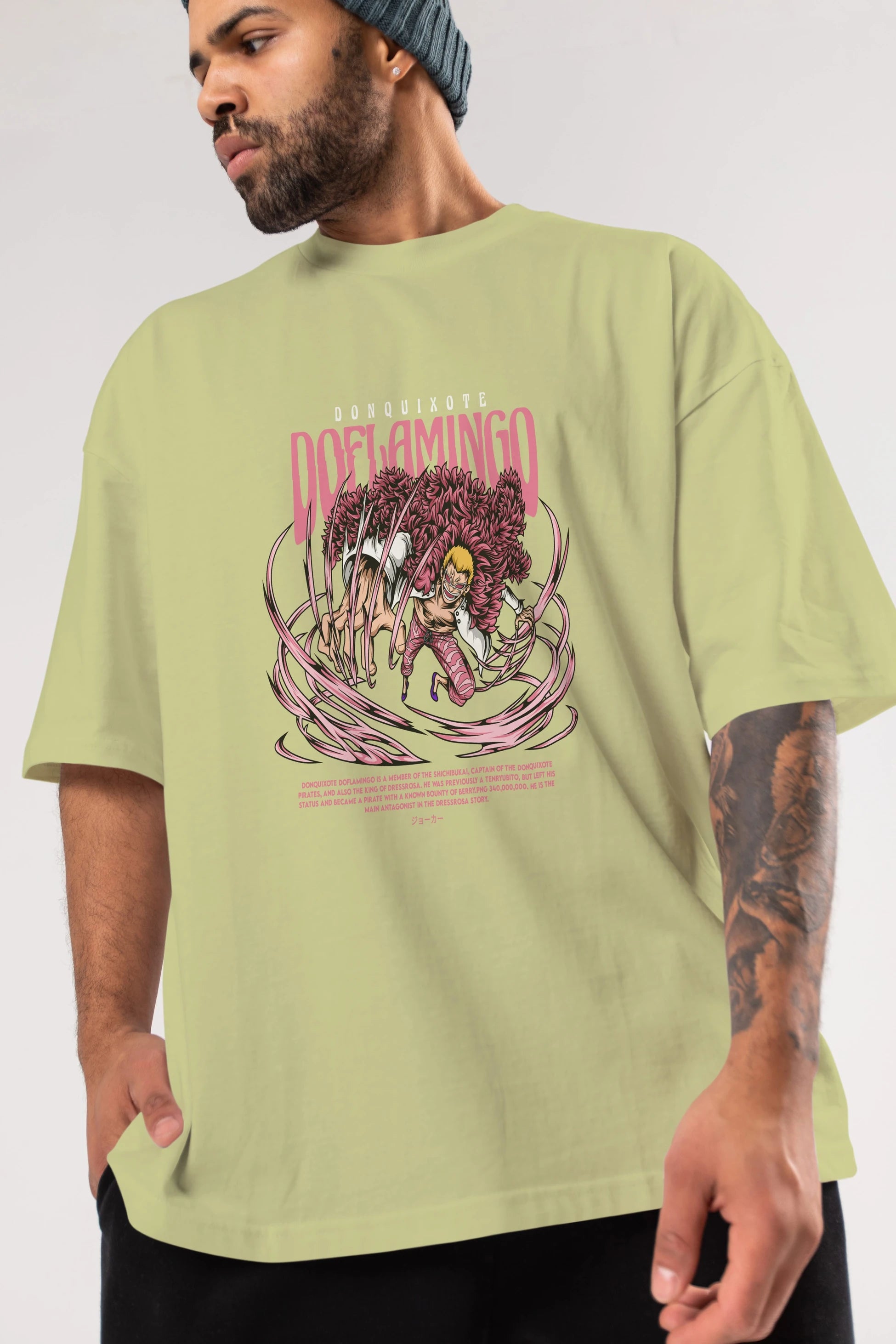 Doflamingo Anime Ön Baskılı Oversize t-shirt %100 pamuk Erkek Kadın Unisex