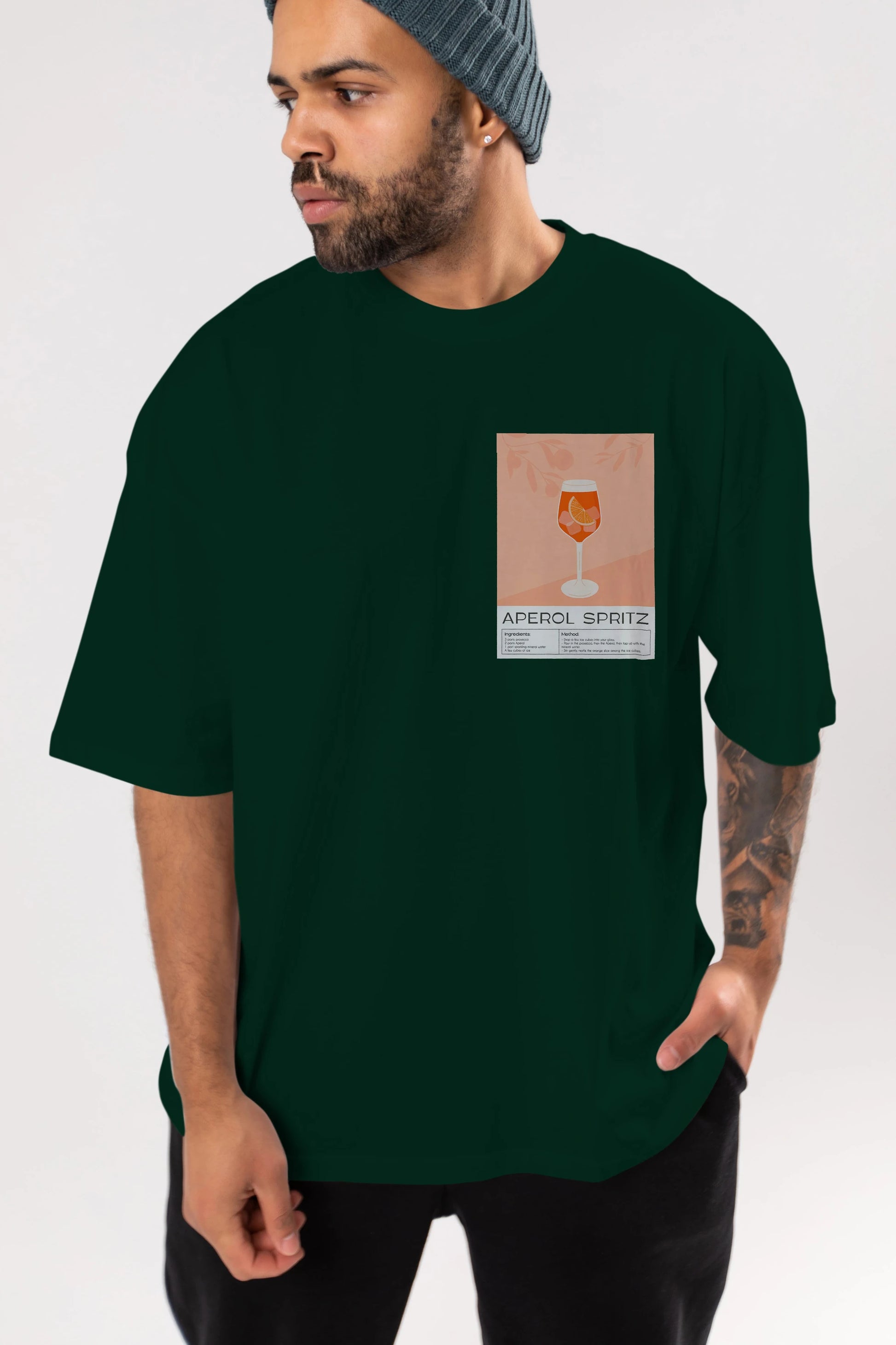 Aperol Spritz 7 Ön Sol Baskılı Oversize t-shirt Erkek Kadın Unisex %100 Pamuk Bisiklet Yaka tişort