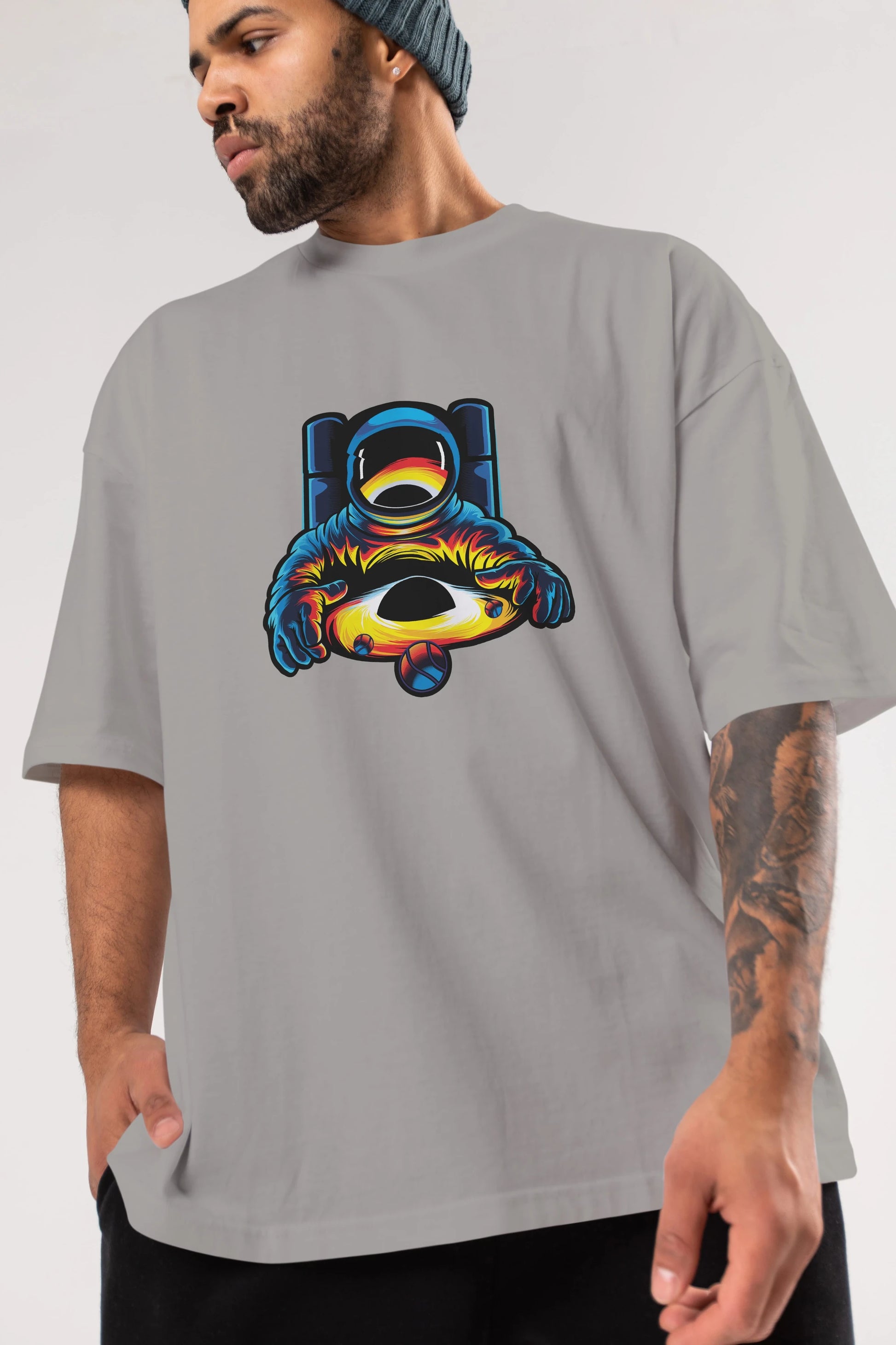 Astronaut & Black Hole Ön Baskılı Oversize t-shirt Erkek Kadın Unisex