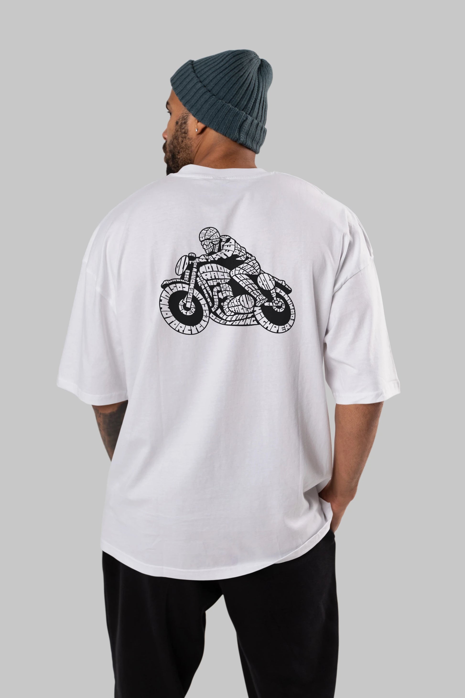 Caferacer Arka Baskılı Oversize t-shirt %100 pamuk Erkek Kadın Unisex