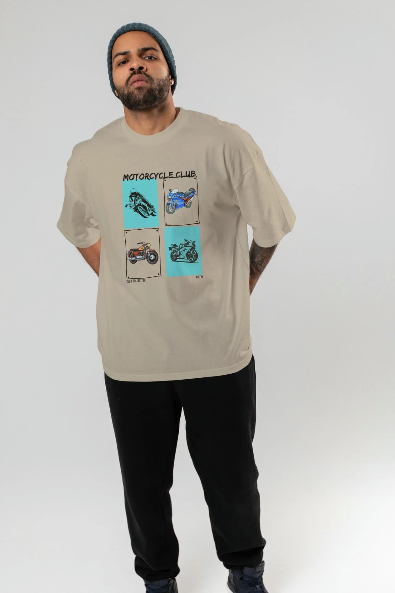 Motorcycle Club ön Baskılı Oversize t-shirt Erkek Kadın %100 Pamuk Bisiklet Yaka tişort