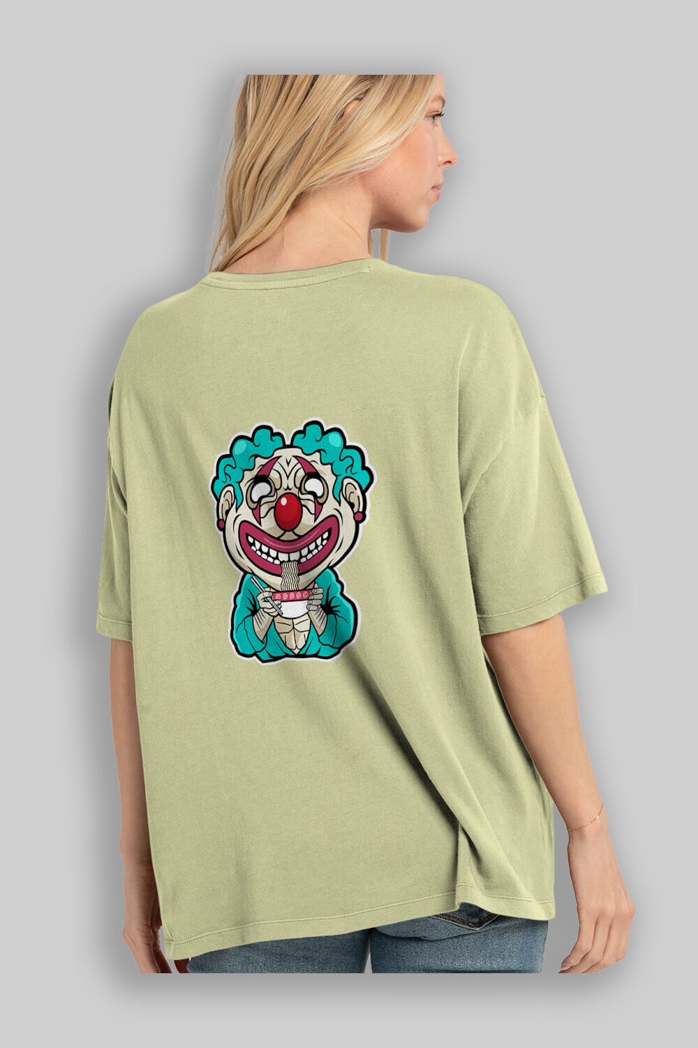 Clown Ramen Arka Baskılı Oversize t-shirt Erkek Kadın Unisex %100 Pamuk tişort