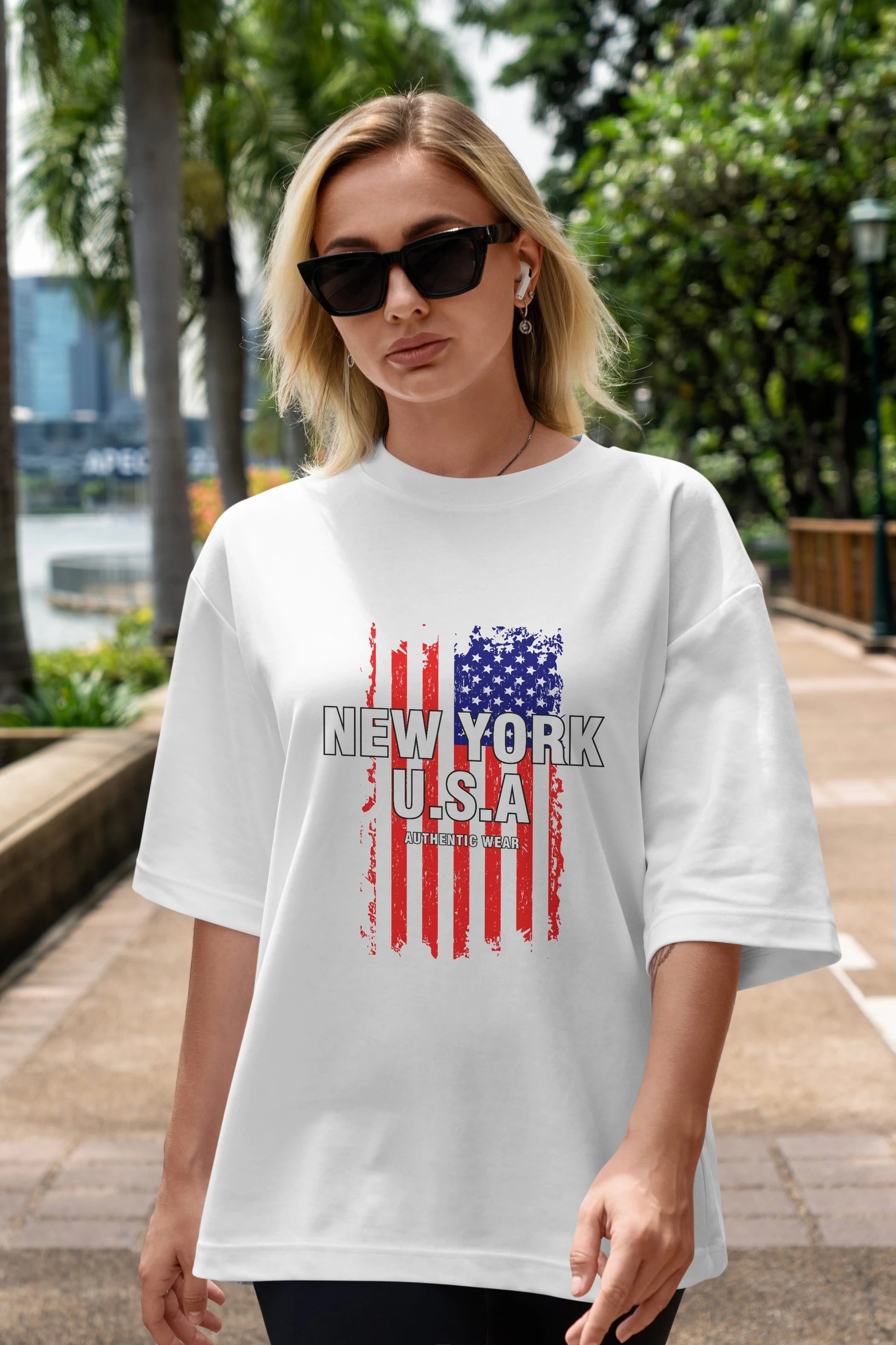 New York Usa Ön Baskılı Oversize t-shirt Erkek Kadın Unisex