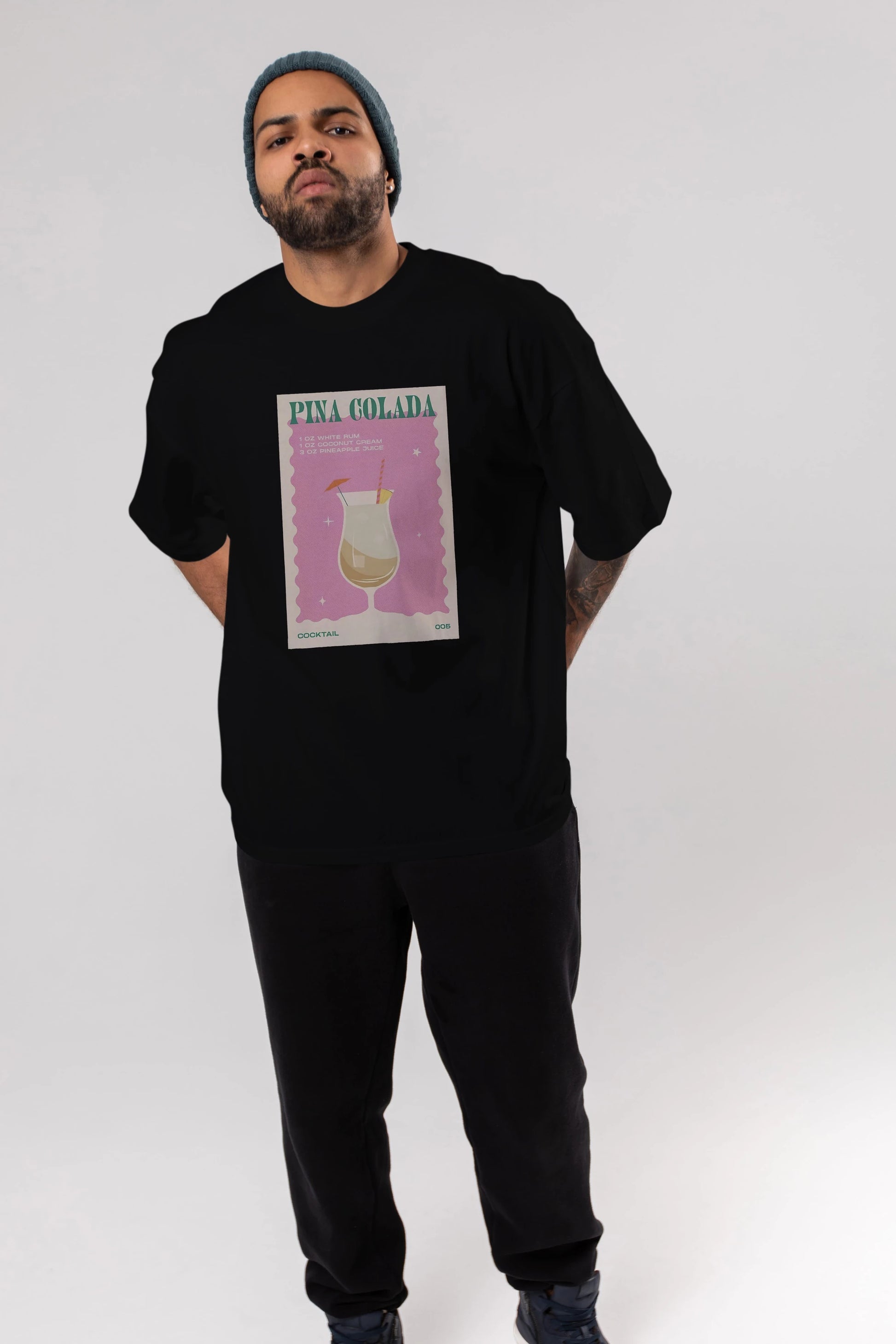Pina Colada 3 Ön Baskılı Oversize t-shirt Erkek Kadın Unisex %100 Pamuk Bisiklet Yaka tişort