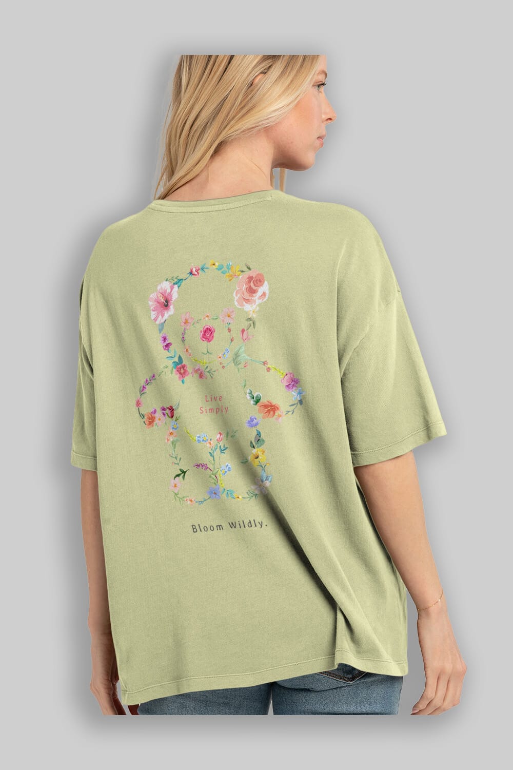Teddy Bear Flowers Arka Baskılı Oversize t-shirt Erkek Kadın Unisex