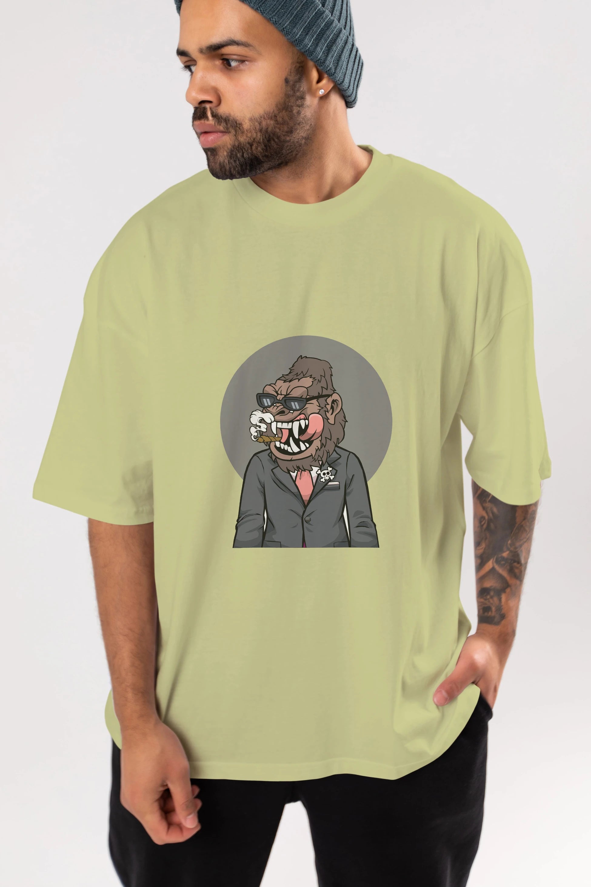 Monkey Suits Ön Baskılı Oversize t-shirt Erkek Kadın Unisex %100 Pamuk tişort