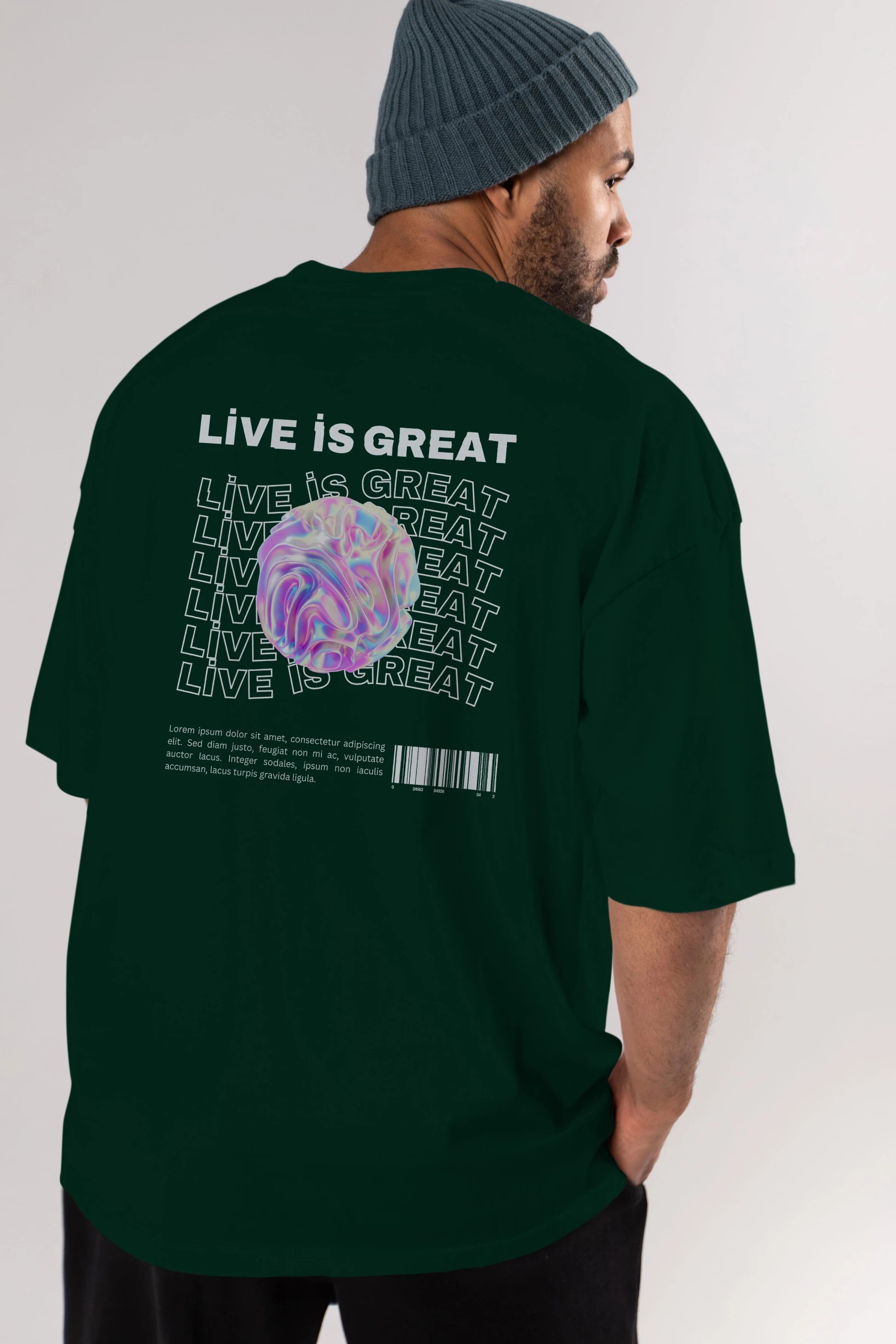 Live is Great Yazılı Arka Baskılı Oversize t-shirt Erkek Kadın Unisex