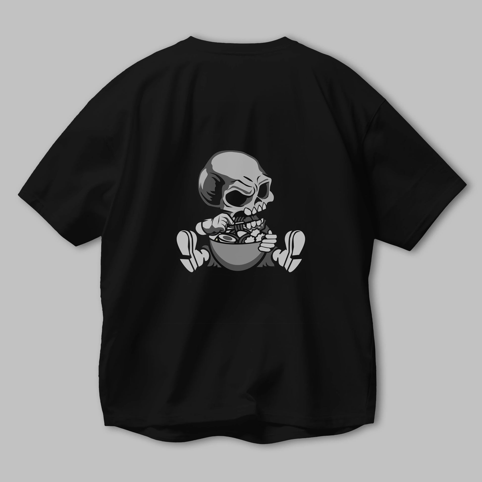 Skull Eat Ramen Arka Baskılı Oversize t-shirt Erkek Kadın Unisex %100 Pamuk tişort
