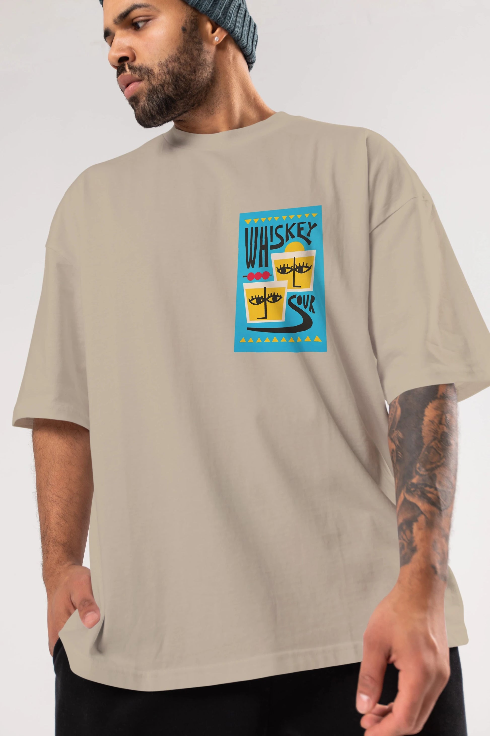 Whiskey Sour 2 Ön Sol Baskılı Oversize t-shirt Erkek Kadın Unisex %100 Pamuk Bisiklet Yaka tişort