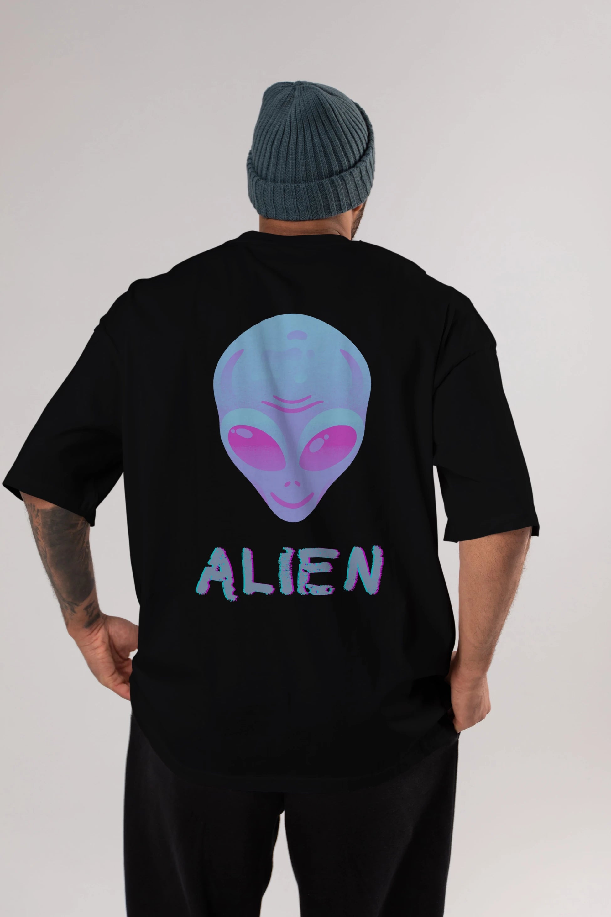 Alien Arka Baskılı Oversize t-shirt Erkek Kadın Unisex