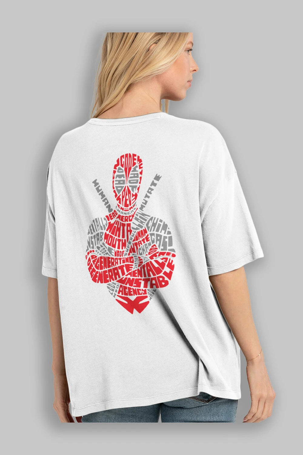 Deadpool (16) Arka Baskılı Oversize t-shirt Erkek Kadın Unisex %100 Pamuk Bisiklet Yaka tişort