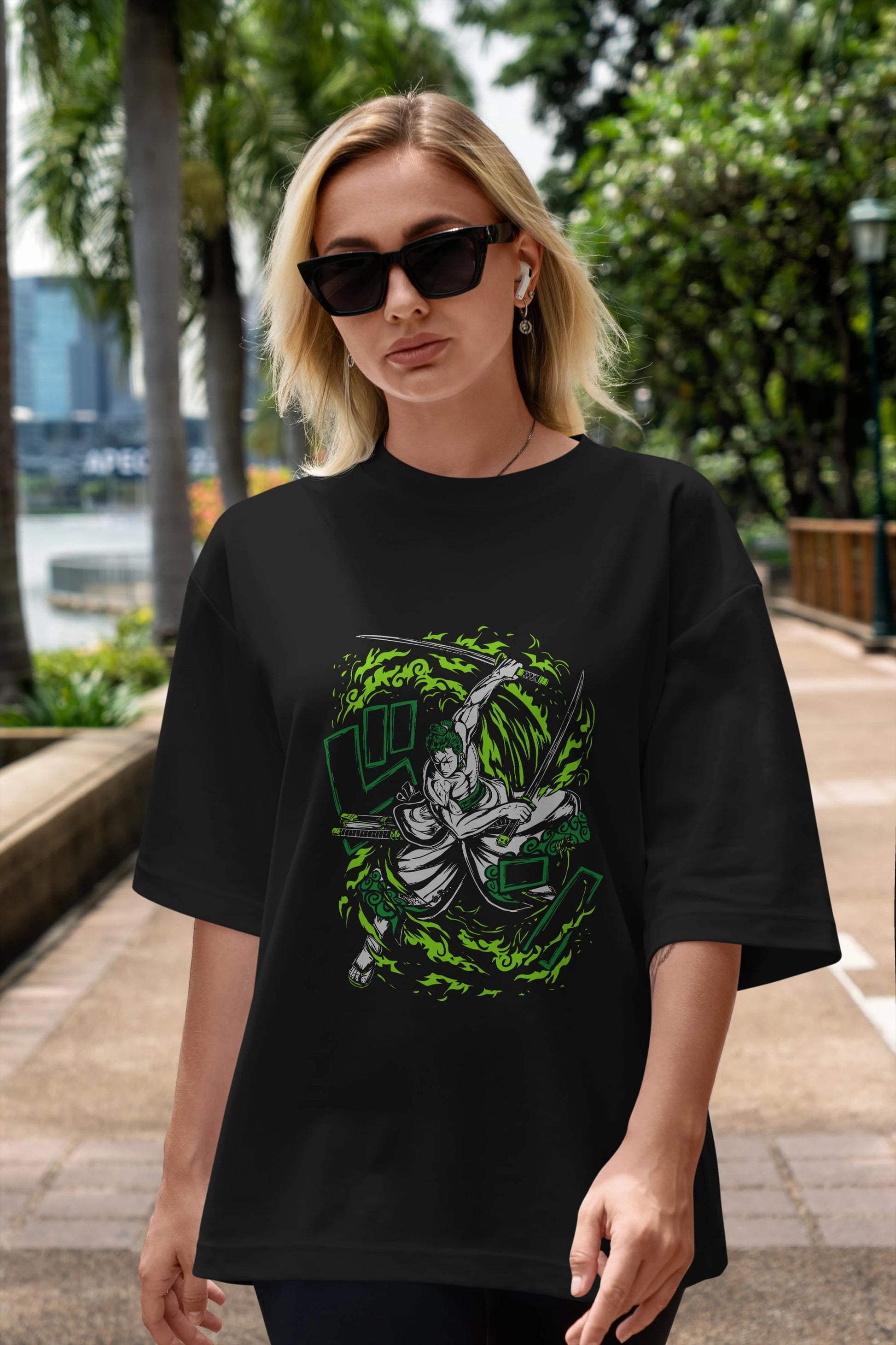 ZORO-ONE PIECE (2) Anime Ön Baskılı Oversize t-shirt %100 pamuk Erkek Kadın Unisex