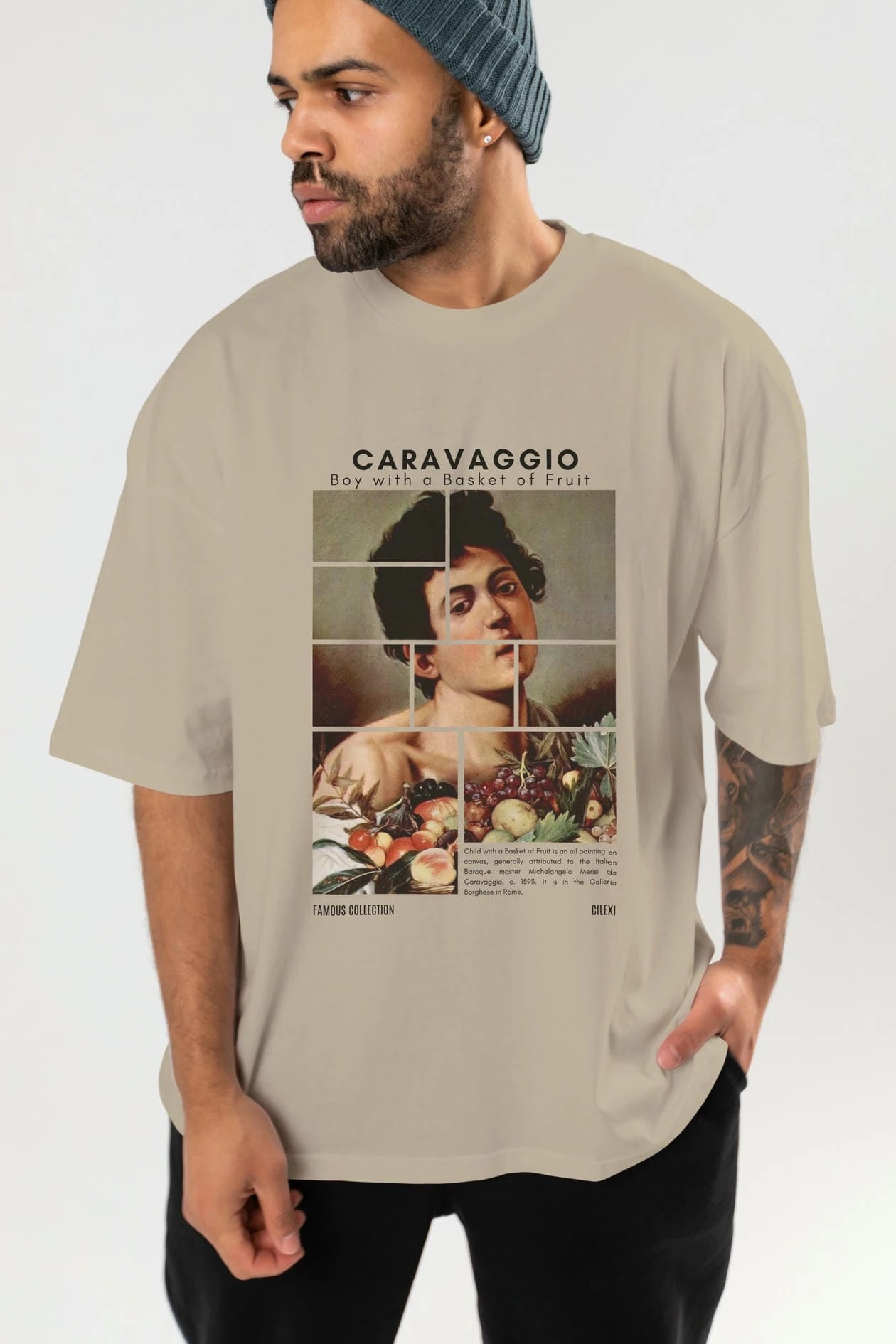 Caravaggio Boy ön Baskılı Oversize t-shirt Erkek Kadın Bisiklet Yaka Pamuk tişort