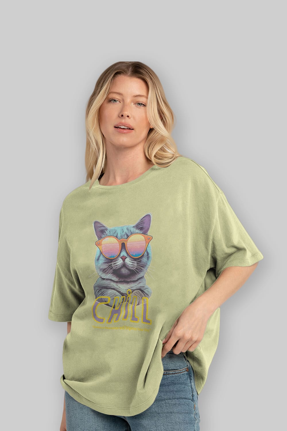 Chill Cat Ön Baskılı Oversize t-shirt Erkek Kadın Unisex