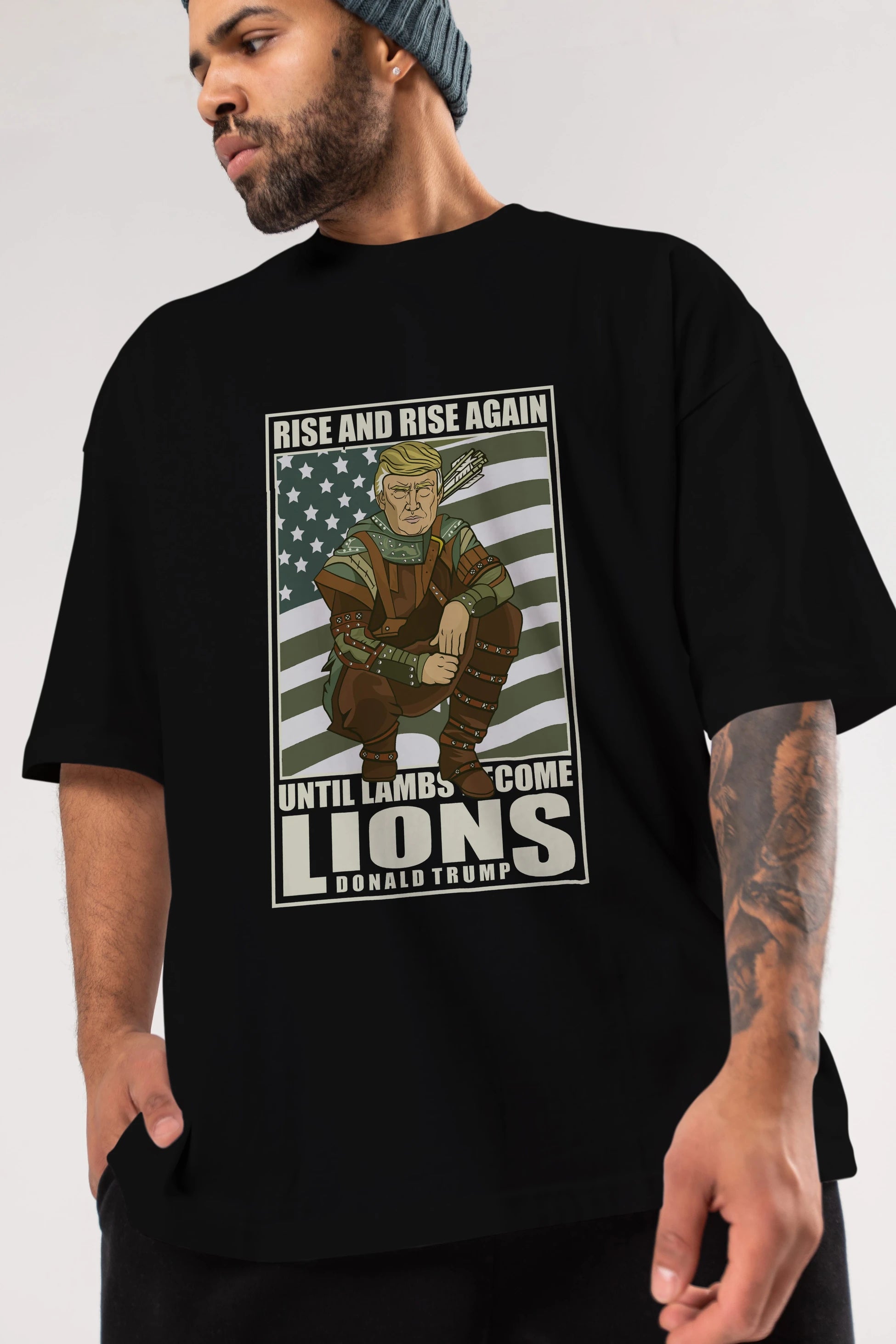 Robin Hood Trump Ön Baskılı Oversize t-shirt Erkek Kadın Unisex %100 Pamuk tişort