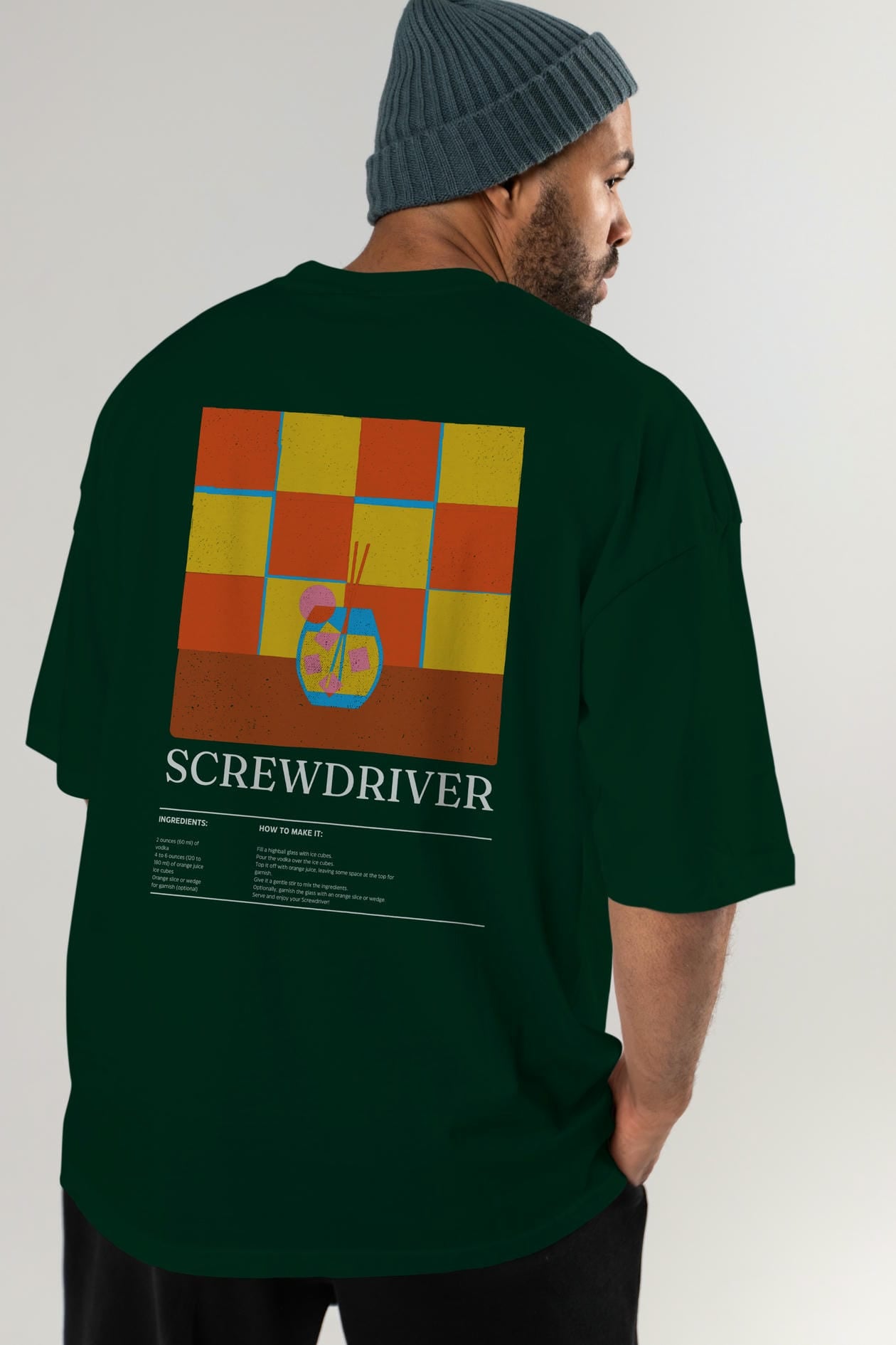 Screwdriver Kokteyl Serisi Arka Baskılı Oversize t-shirt Erkek Kadın %100 Pamuk Bisiklet Yaka tişort
