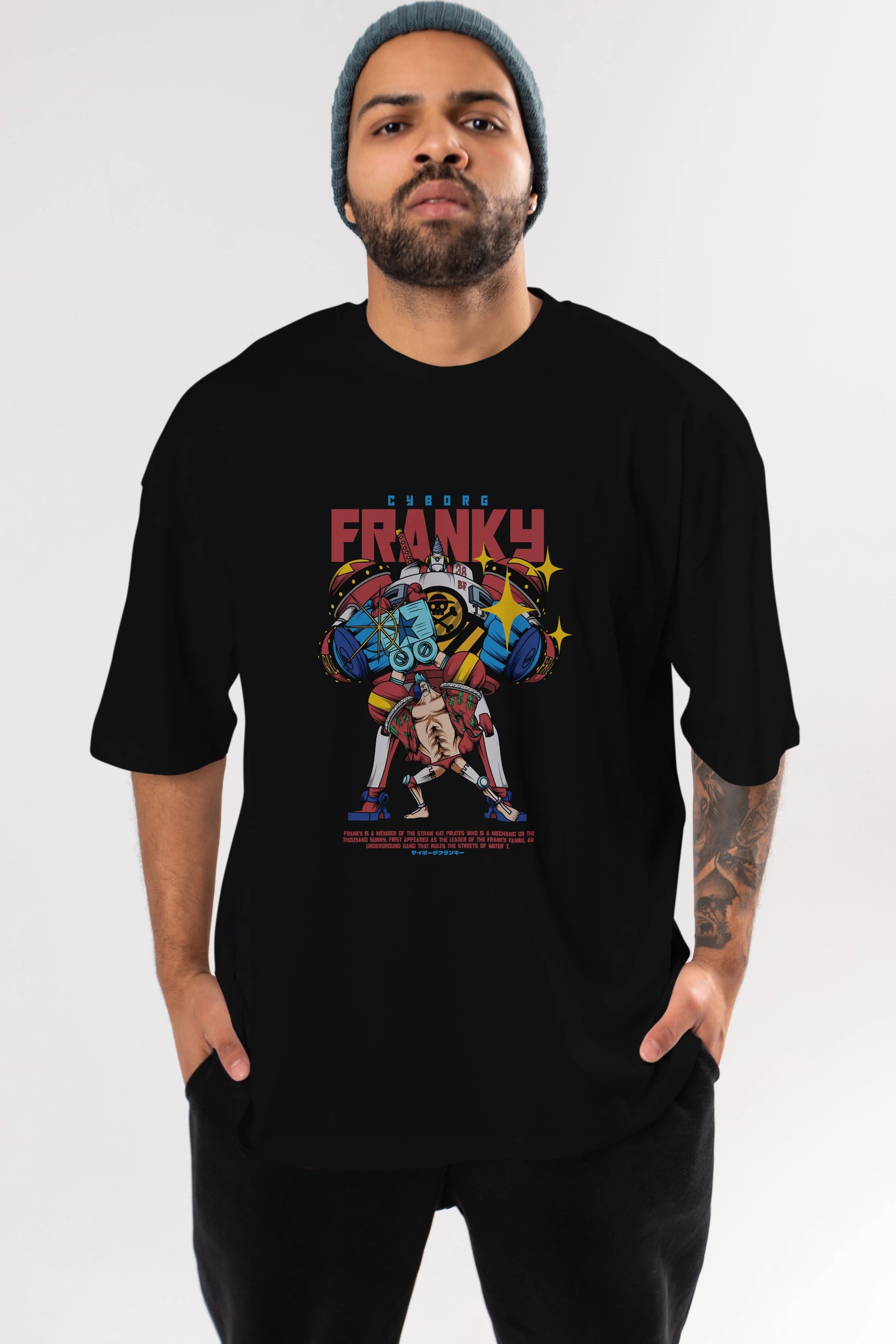 Cyborg Franky Anime Ön Baskılı Oversize t-shirt %100 pamuk Erkek Kadın Unisex