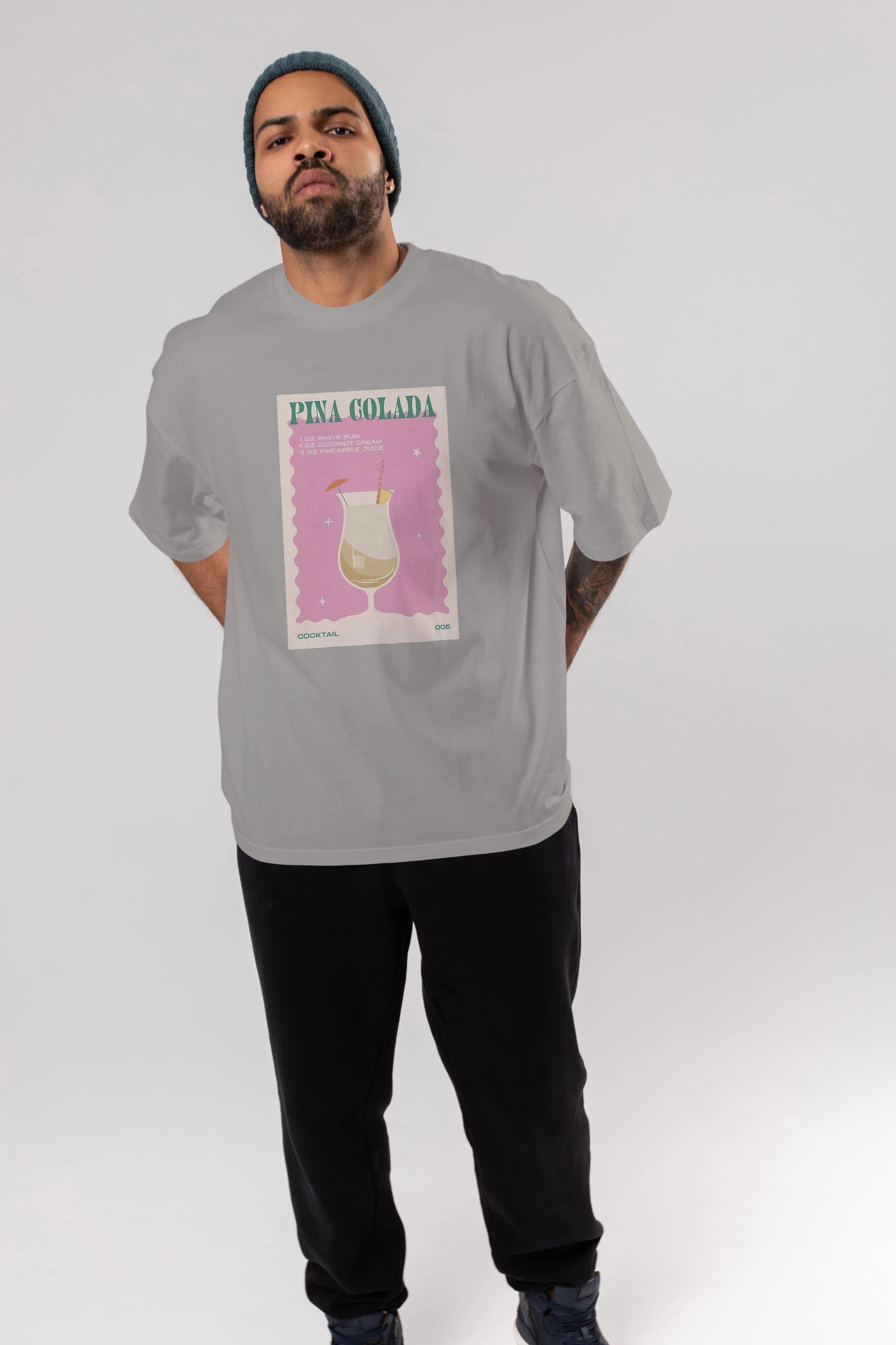 Pina Colada 3 Ön Baskılı Oversize t-shirt Erkek Kadın Unisex %100 Pamuk Bisiklet Yaka tişort