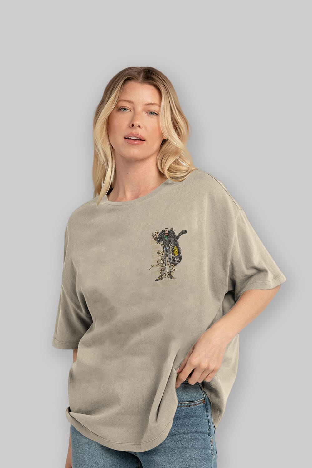 Crocodile Ön Sol Baskılı Oversize t-shirt Erkek Kadın Unisex %100 Pamuk Bisiklet Yaka tişort