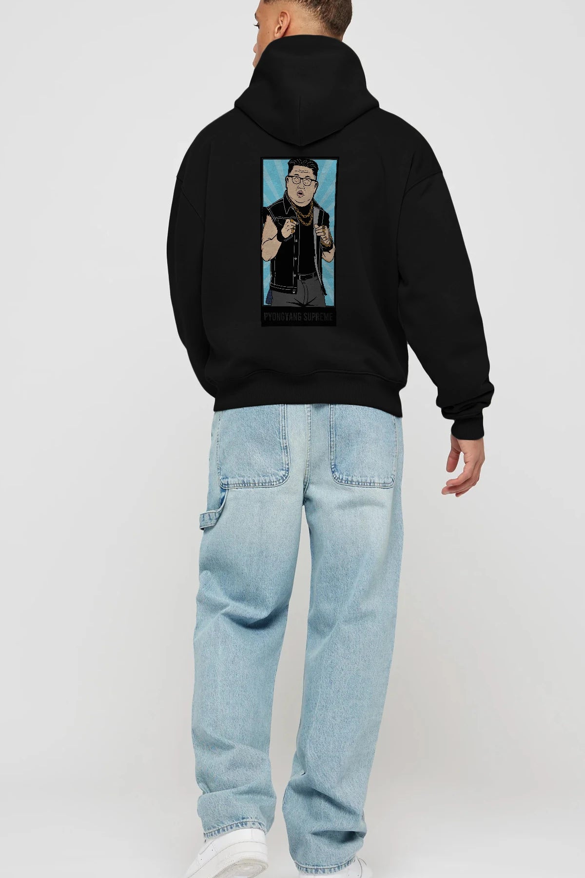 Kim Jong Un Pyongyang Supreme Arka Baskılı Hoodie Oversize Kapüşonlu Sweatshirt Erkek Kadın Unisex