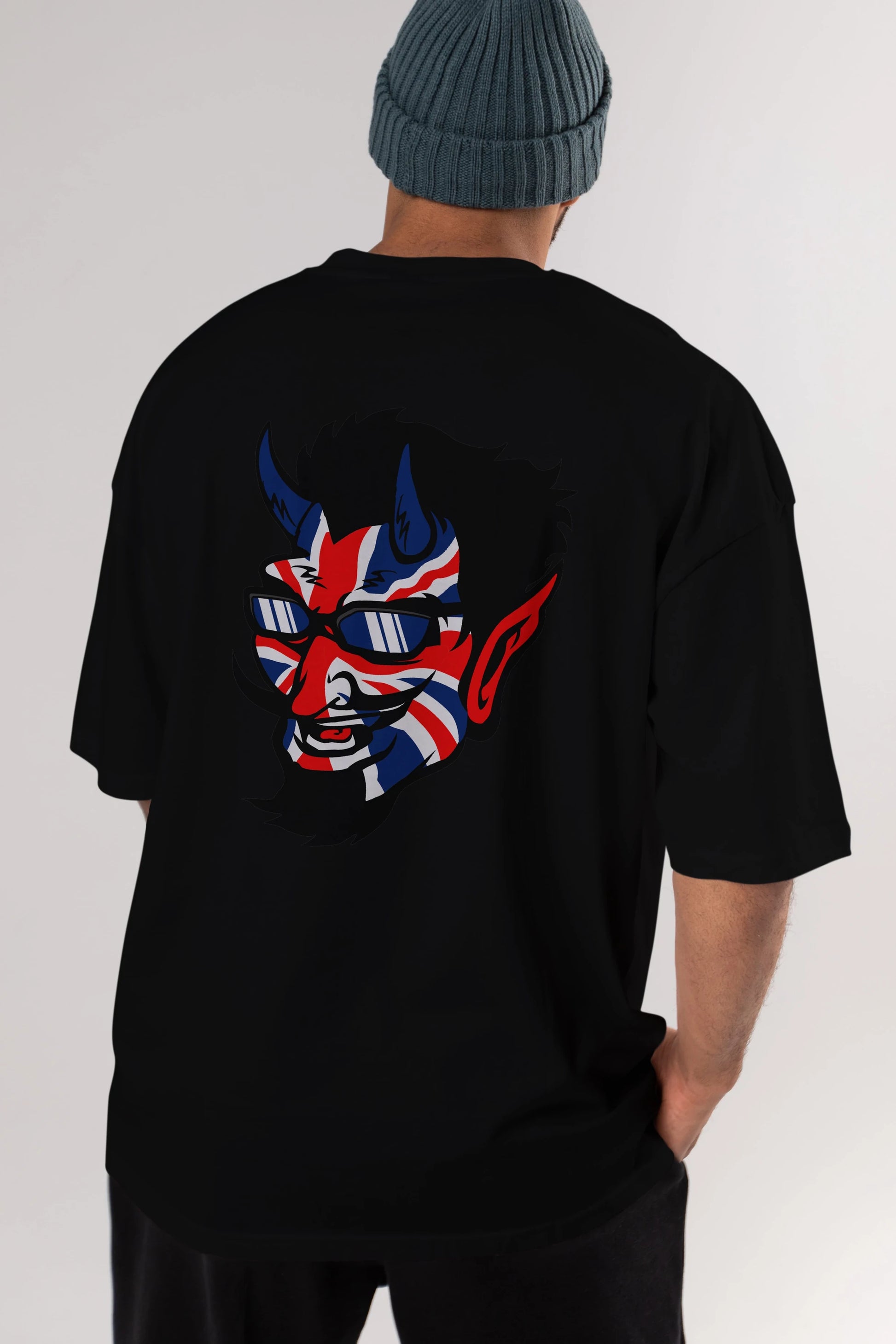 UK Devil Arka Baskılı Oversize t-shirt Erkek Kadın Unisex %100 Pamuk tişort