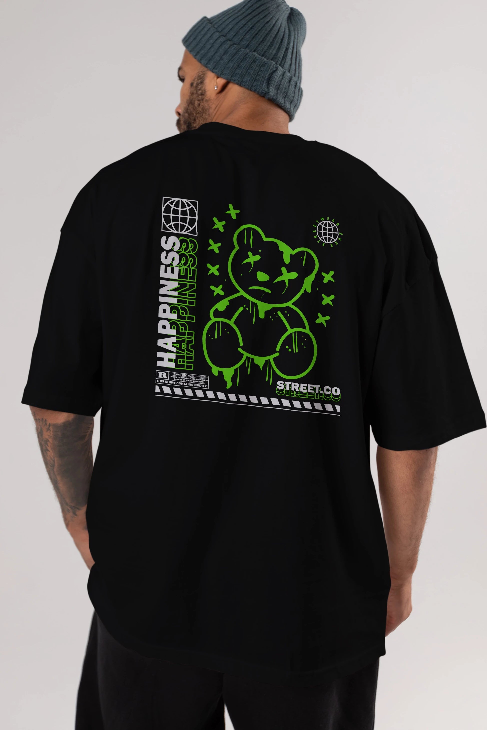 Happiness Bear 3 Arka Baskılı Oversize t-shirt Erkek Kadın Unisex