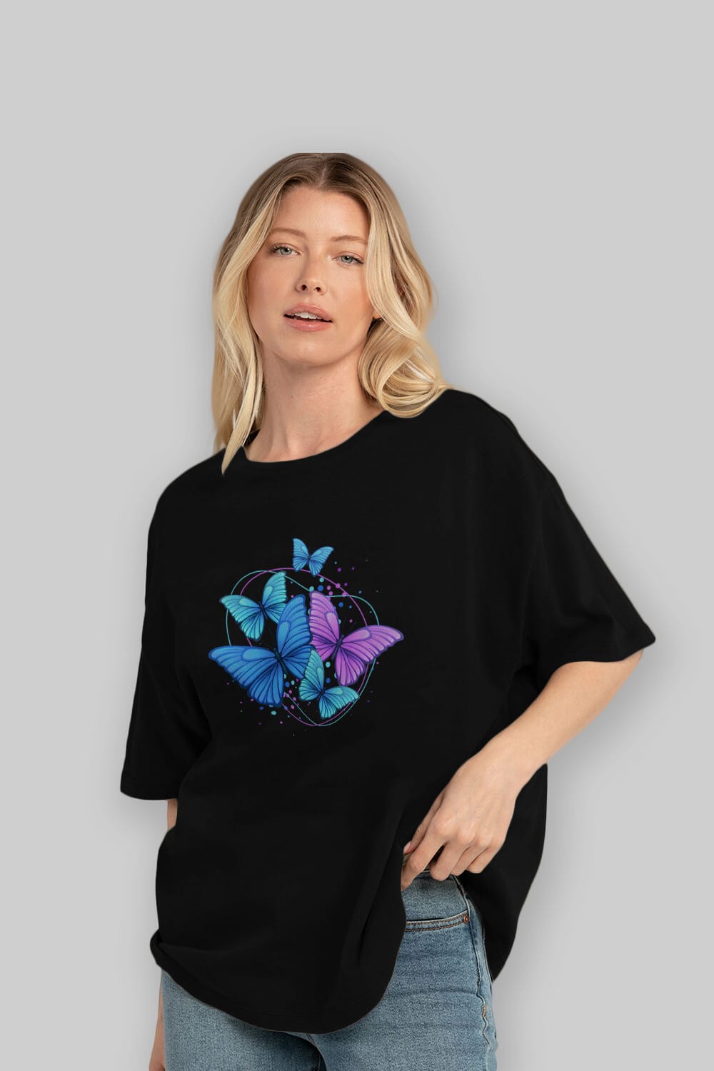 Kelebek Ön Baskılı Oversize t-shirt Erkek Kadın Unisex