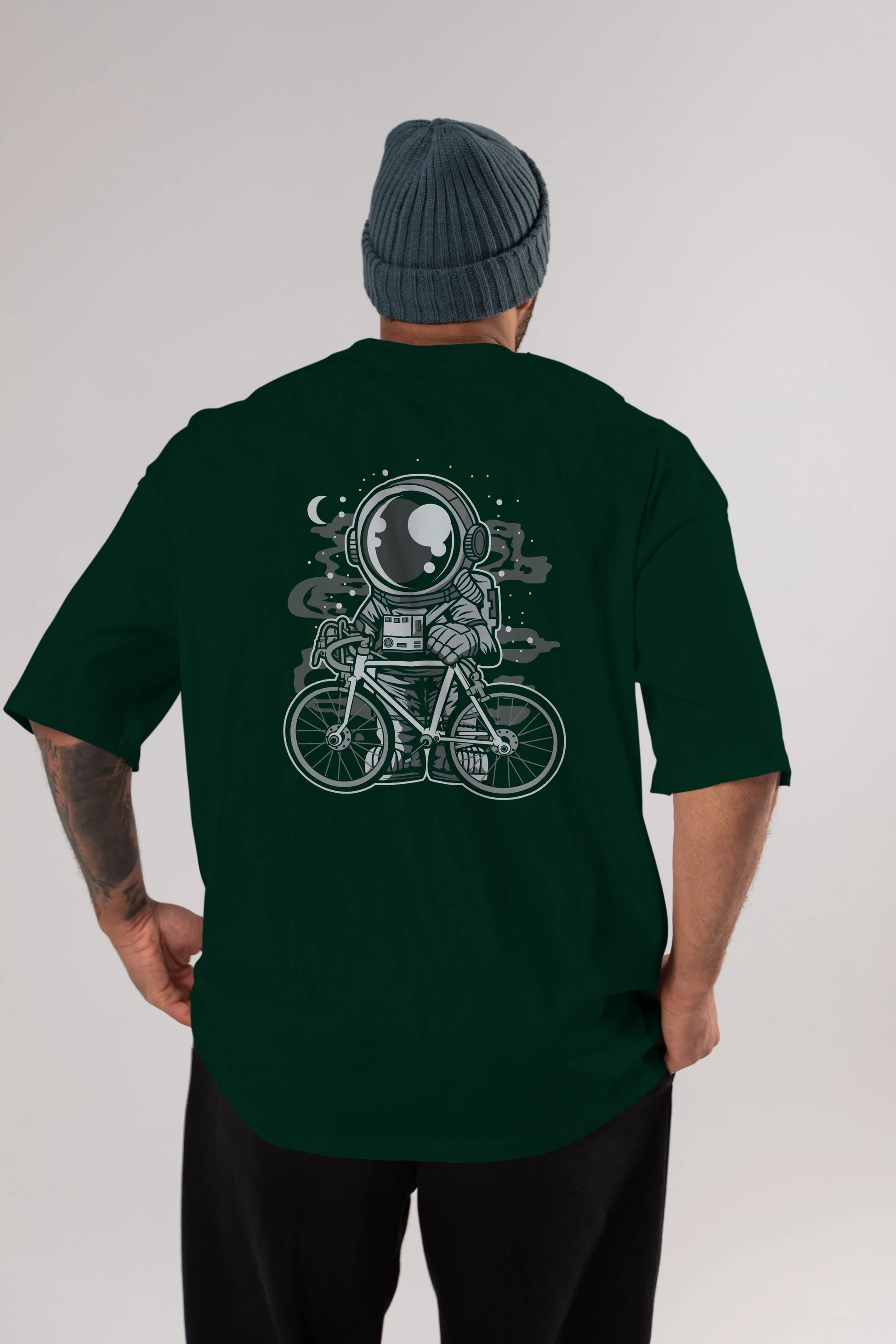 Bicycle Astronaut Arka Baskılı Oversize t-shirt Erkek Kadın Unisex