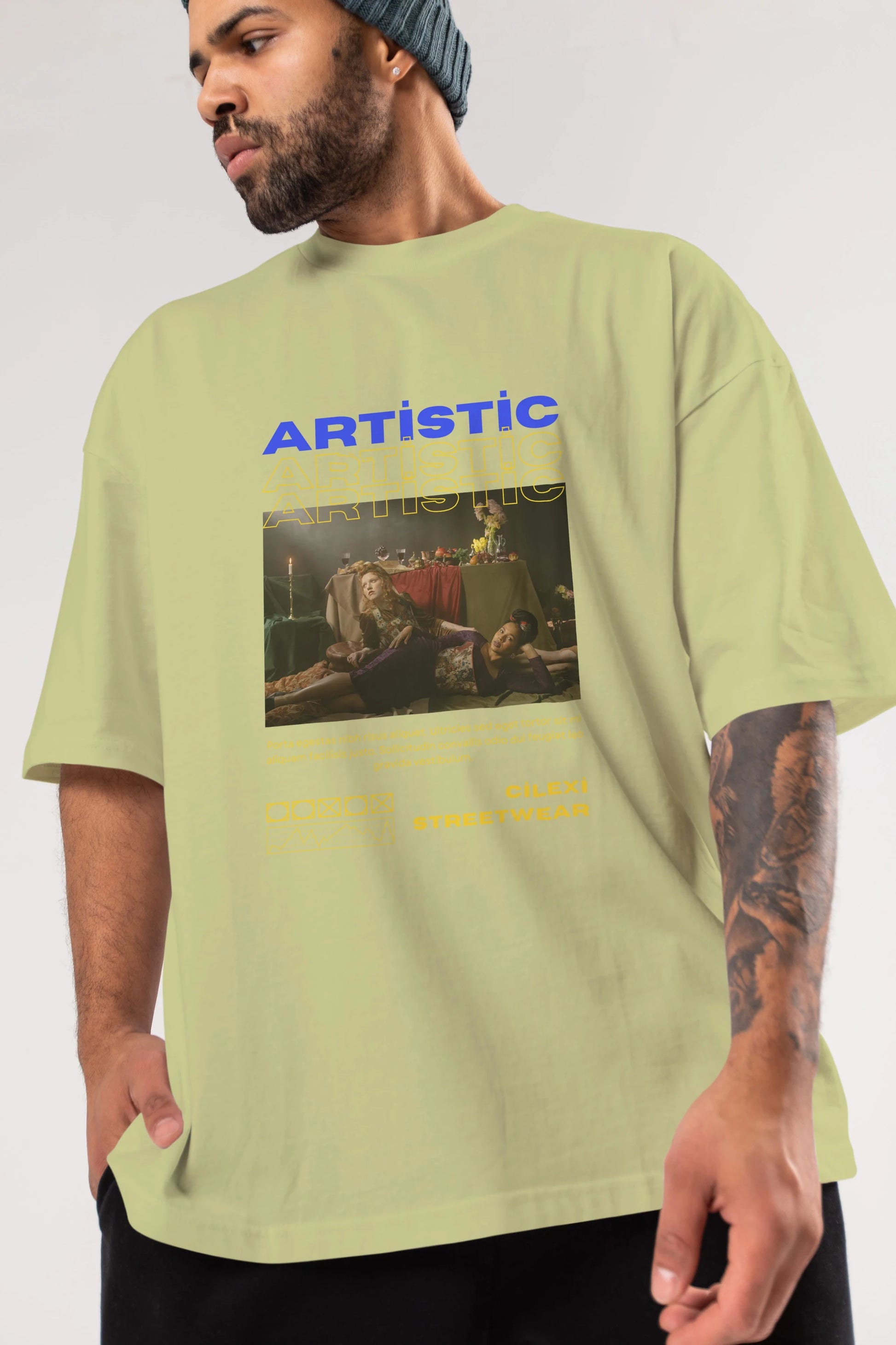 Artistic Yazılı Streetwear Ön Baskılı Oversize t-shirt Erkek Kadın Unisex