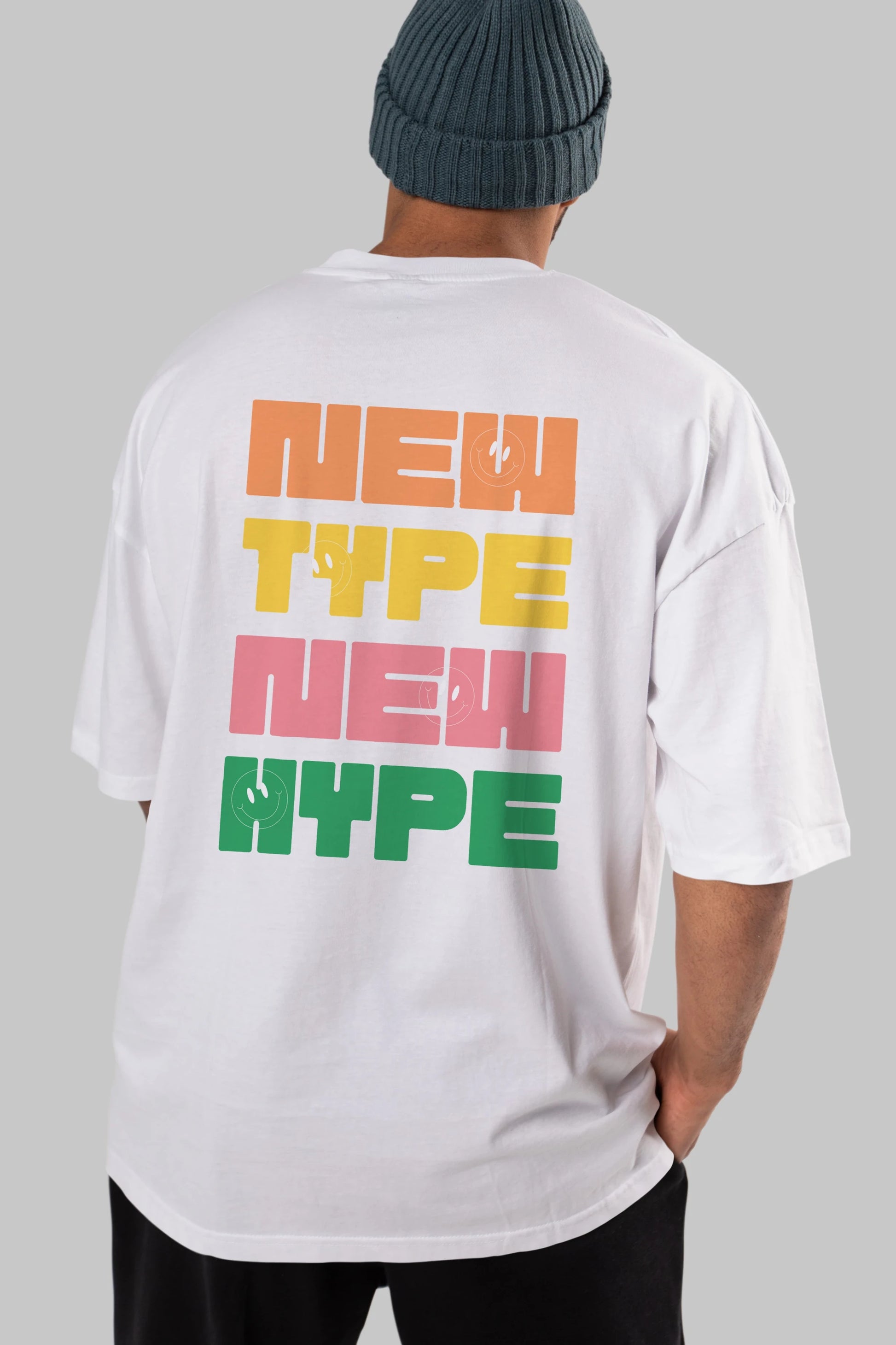 New Type New Hype Yazılı Arka Baskılı Oversize t-shirt Erkek Kadın Unisex