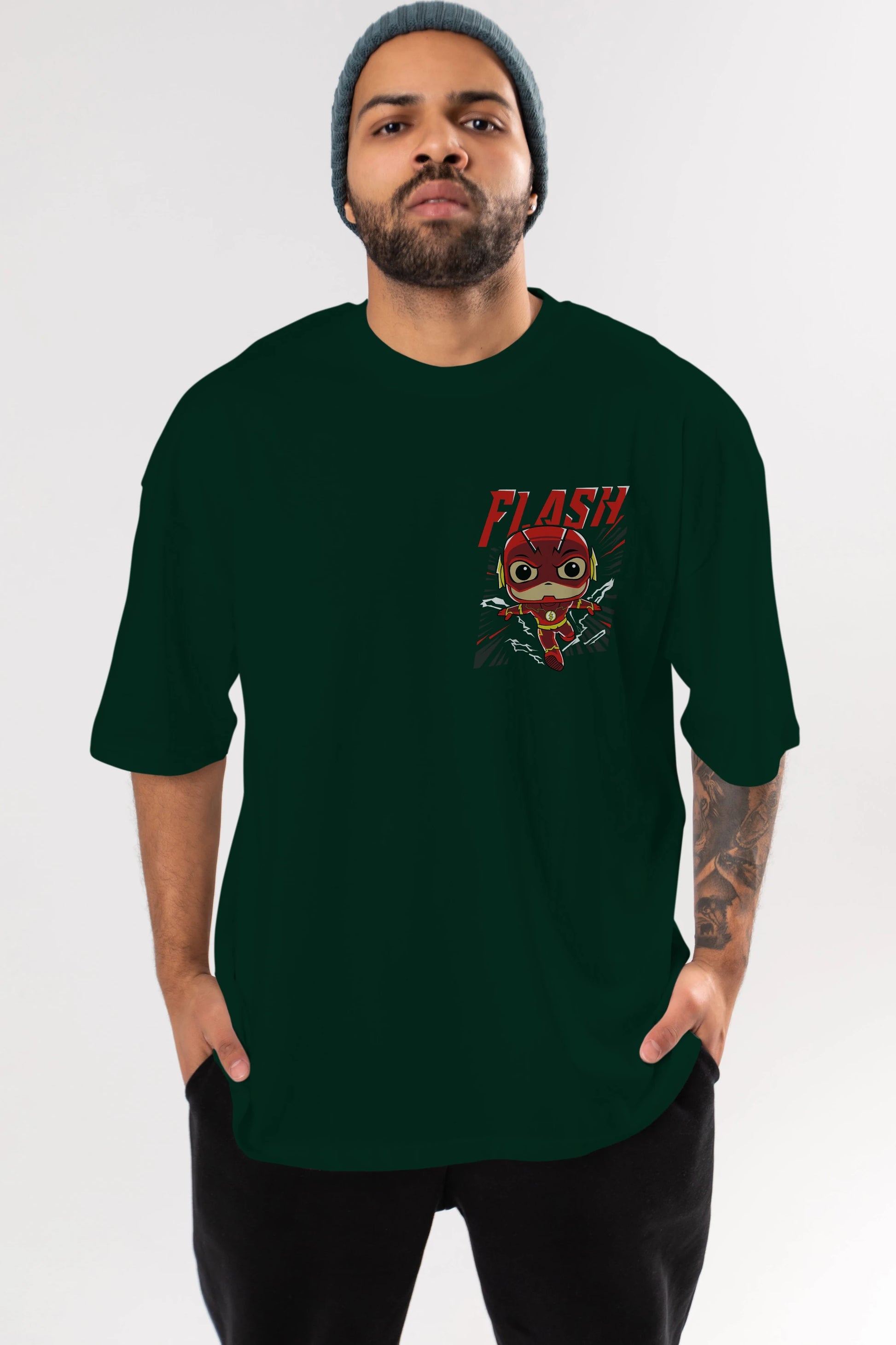 Flash Avengers (4) Ön Sol Baskılı Oversize t-shirt Erkek Kadın Unisex %100 Pamuk Bisiklet Yaka tişort