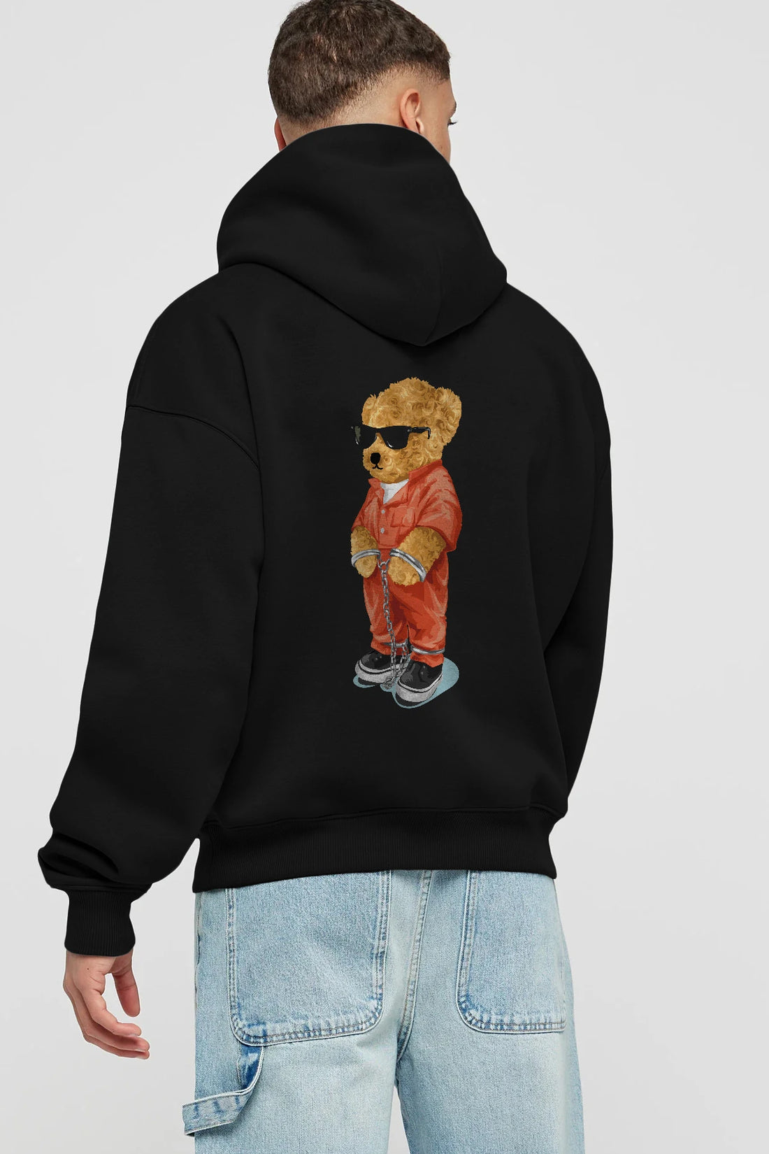 Teddy Bear Kodes Arka Baskılı Hoodie Oversize Kapüşonlu Sweatshirt Erkek Kadın Unisex
