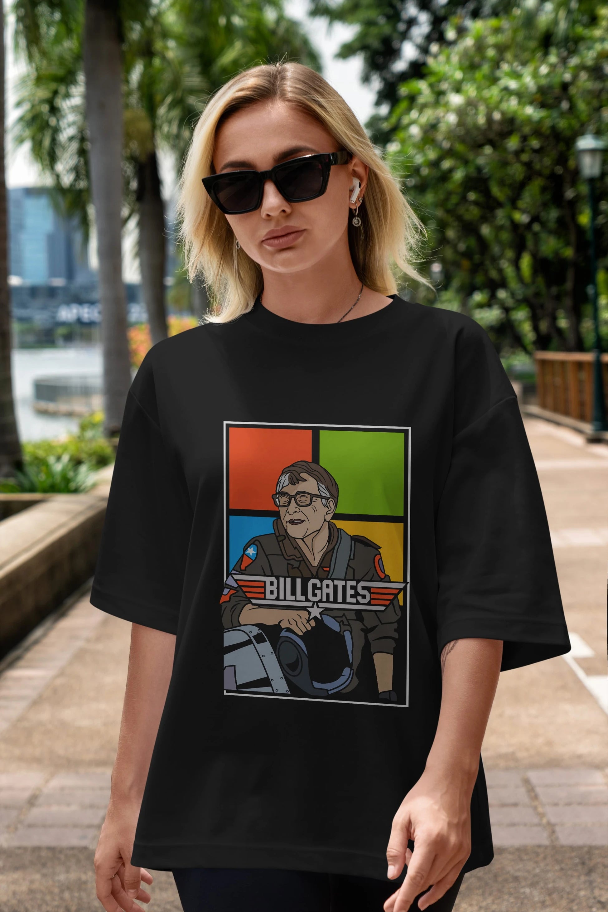 Bill Gates Top Gun Ön Baskılı Oversize t-shirt Erkek Kadın Unisex %100 Pamuk tişort