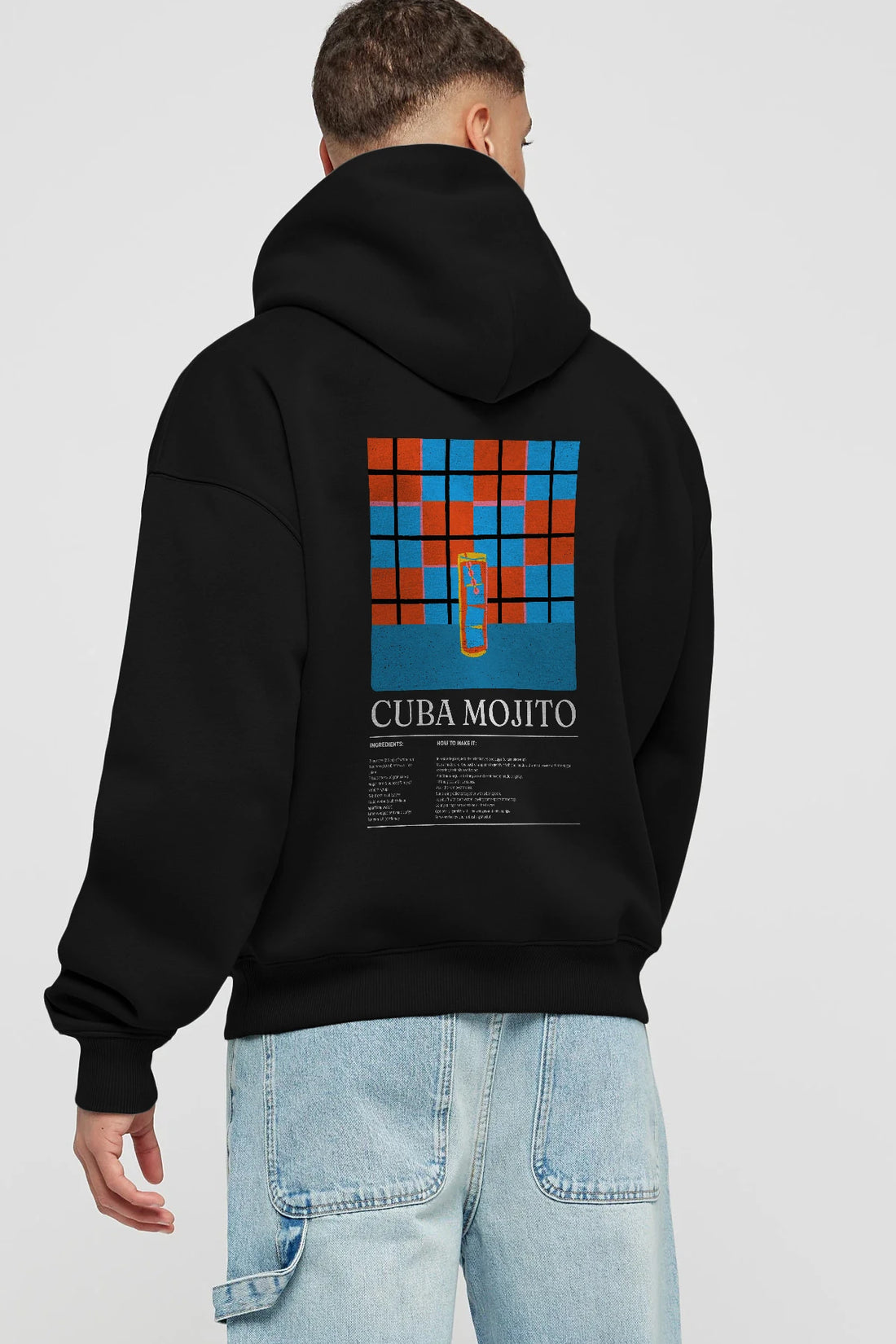 Cuba Mojito Kokteyl Arka Baskılı Hoodie Oversize Kapüşonlu Sweatshirt Erkek Kadın