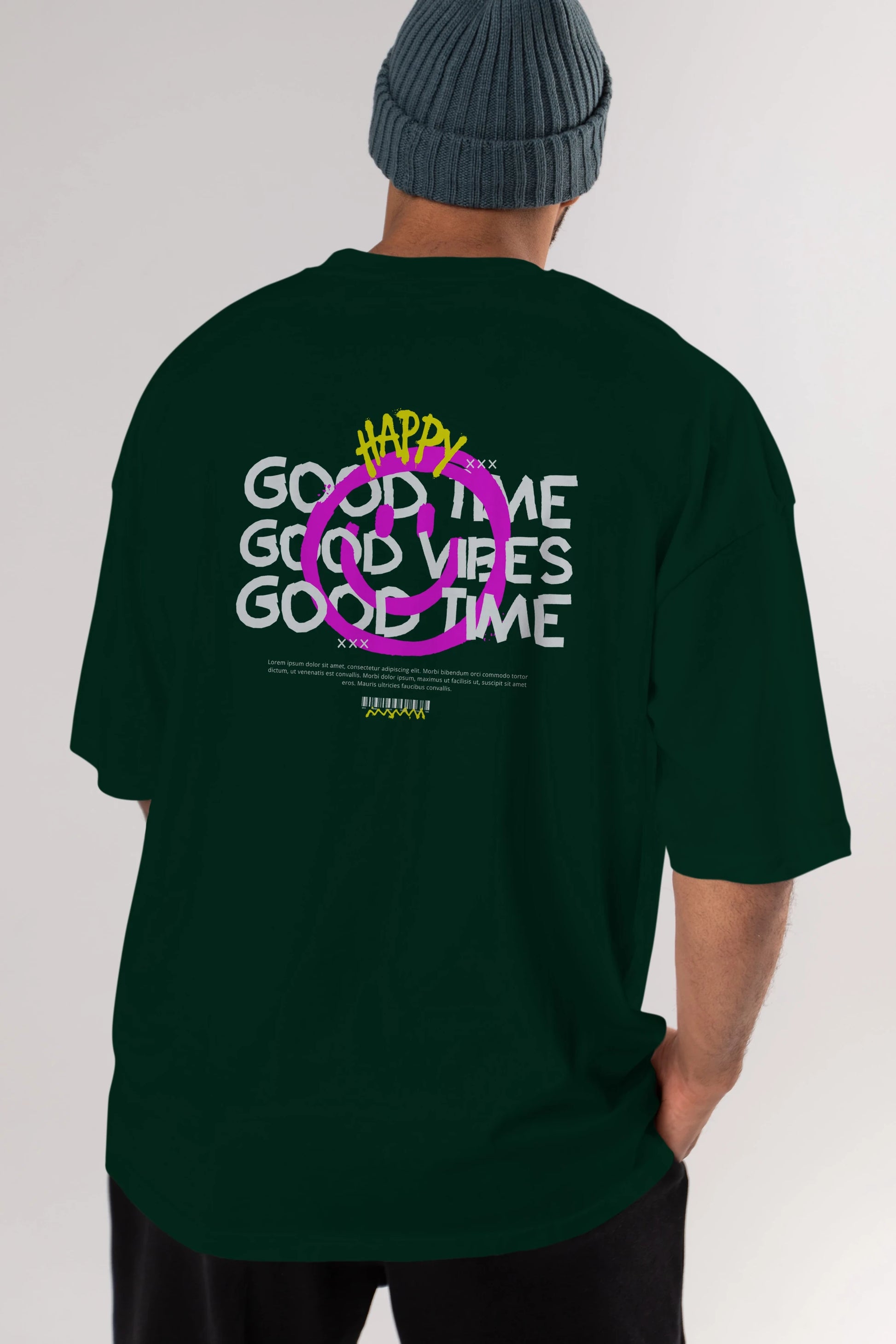 Happy Good Time Yazılı Arka Baskılı Oversize t-shirt Erkek Kadın Unisex