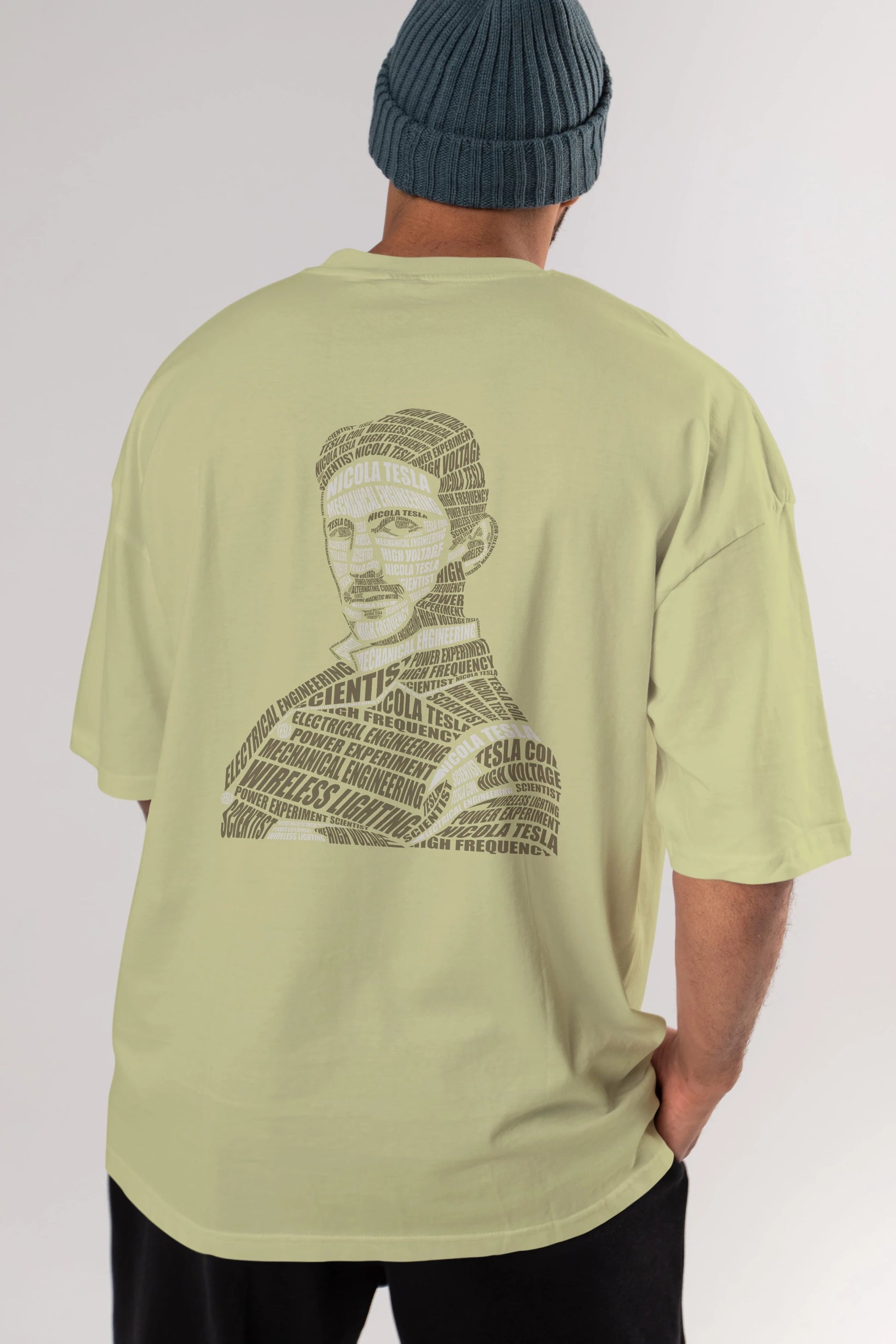 Nikola Tesla Calligram Arka Baskılı Oversize t-shirt %100 pamuk Erkek Kadın Unisex