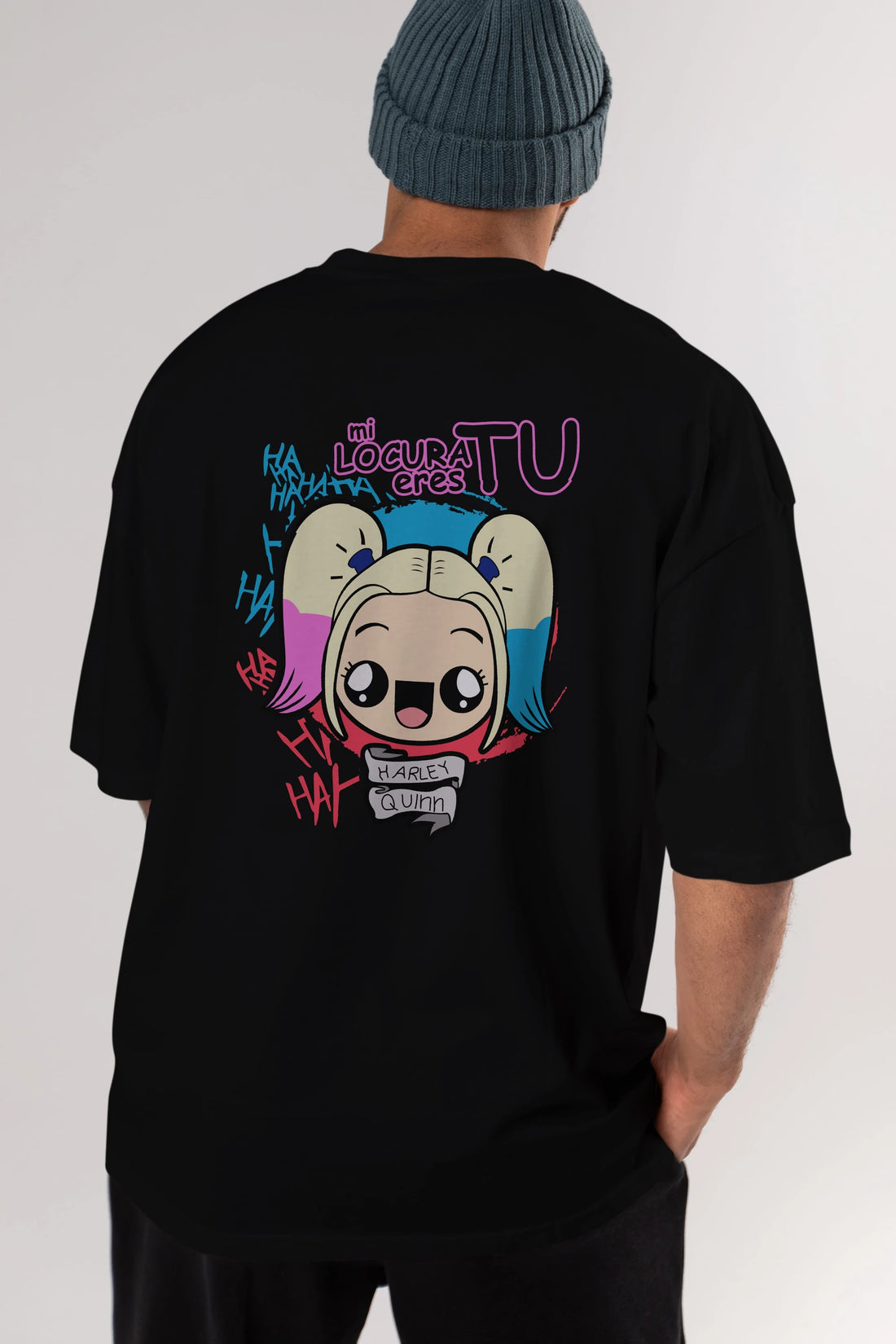 Harley Quinn Arka Baskılı Oversize t-shirt Erkek Kadın Unisex %100 Pamuk Bisiklet Yaka tişort