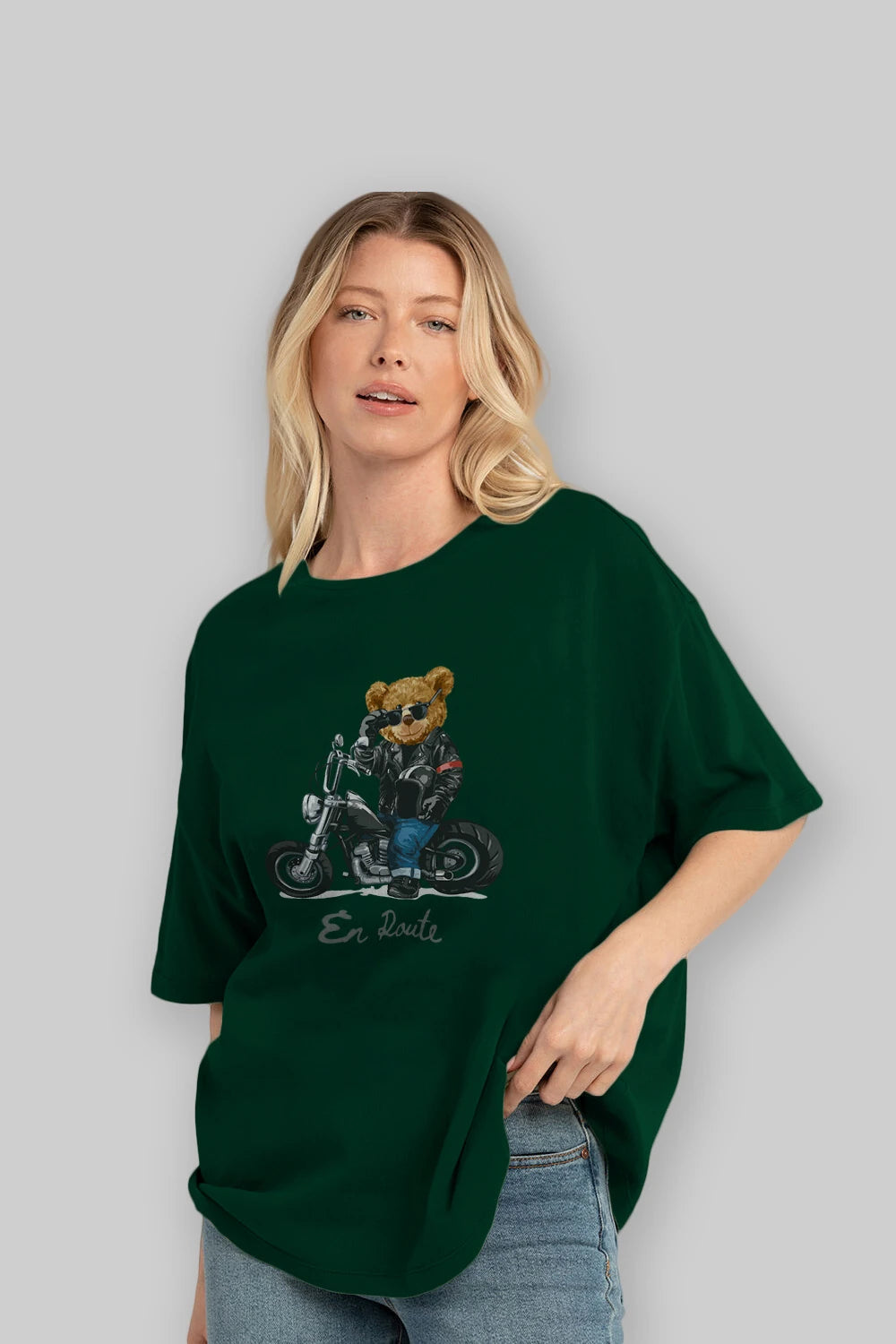 Teddy Bear En Route Ön Baskılı Oversize t-shirt Erkek Kadın Unisex %100 Pamuk