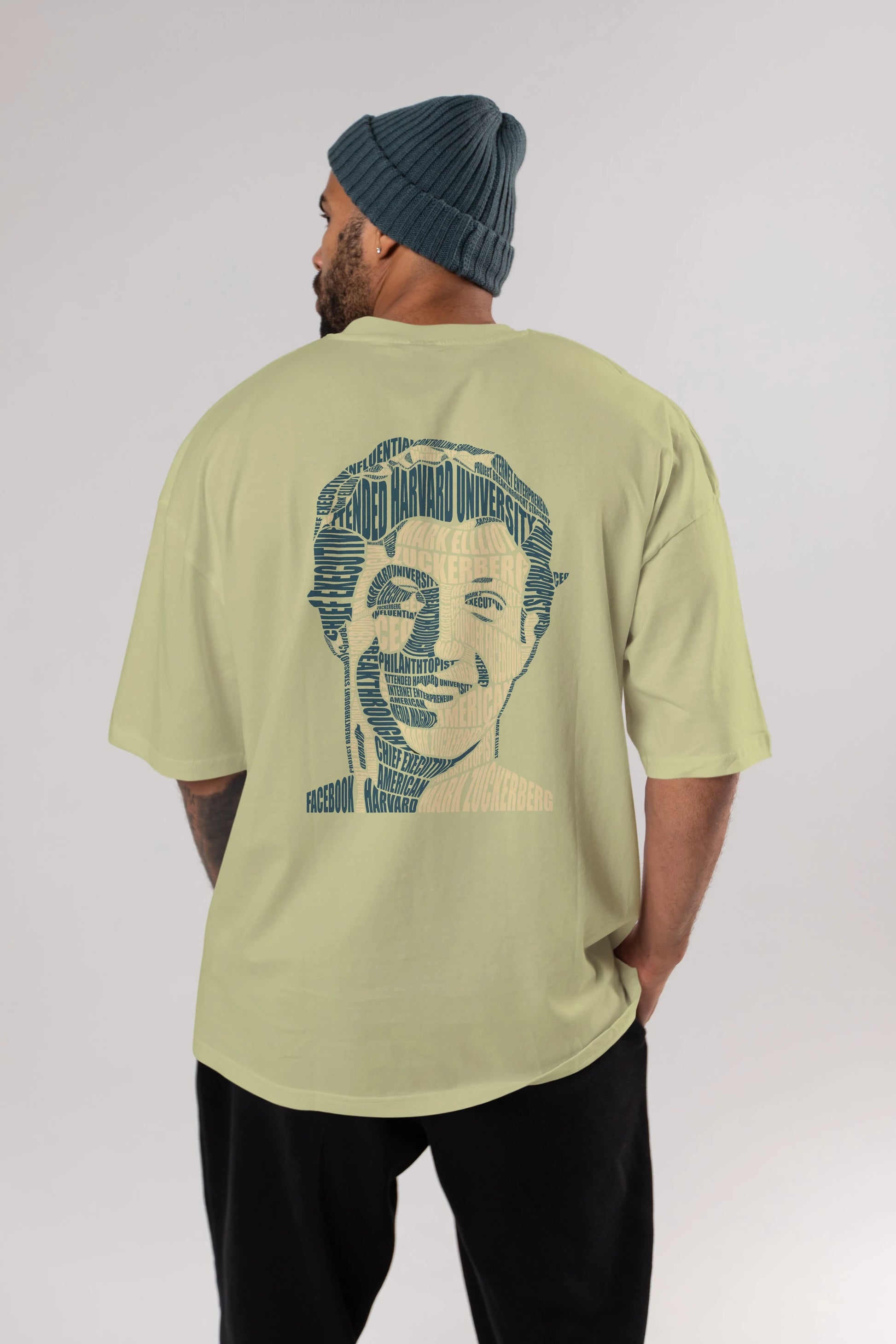 Mark Zuckerberg Calligram Arka Baskılı Oversize t-shirt %100 pamuk Erkek Kadın Unisex
