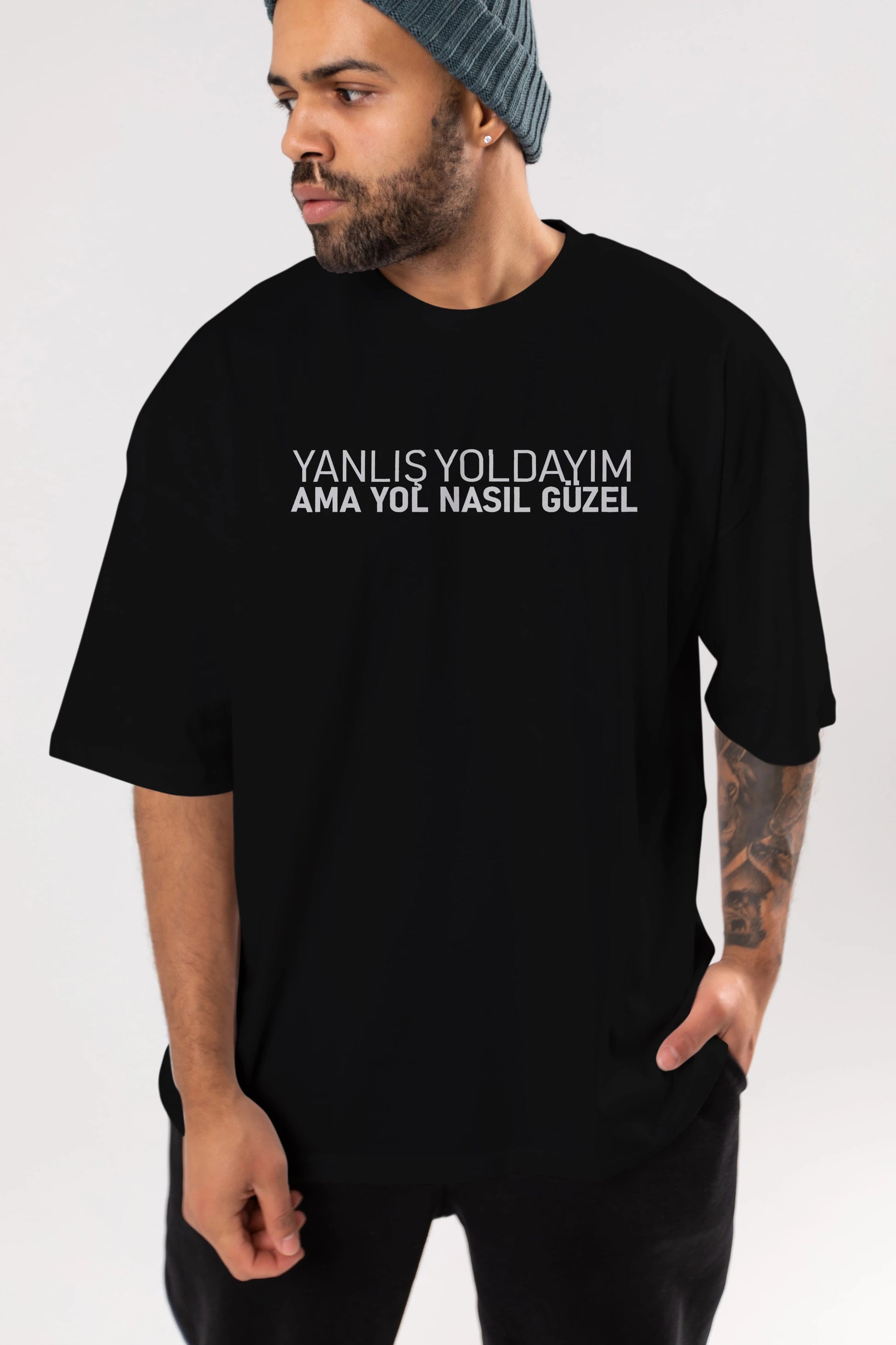 Yanlış Yoldayım Ama Yol Ön Baskılı Oversize t-shirt %100 pamuk Erkek Kadın Unisex