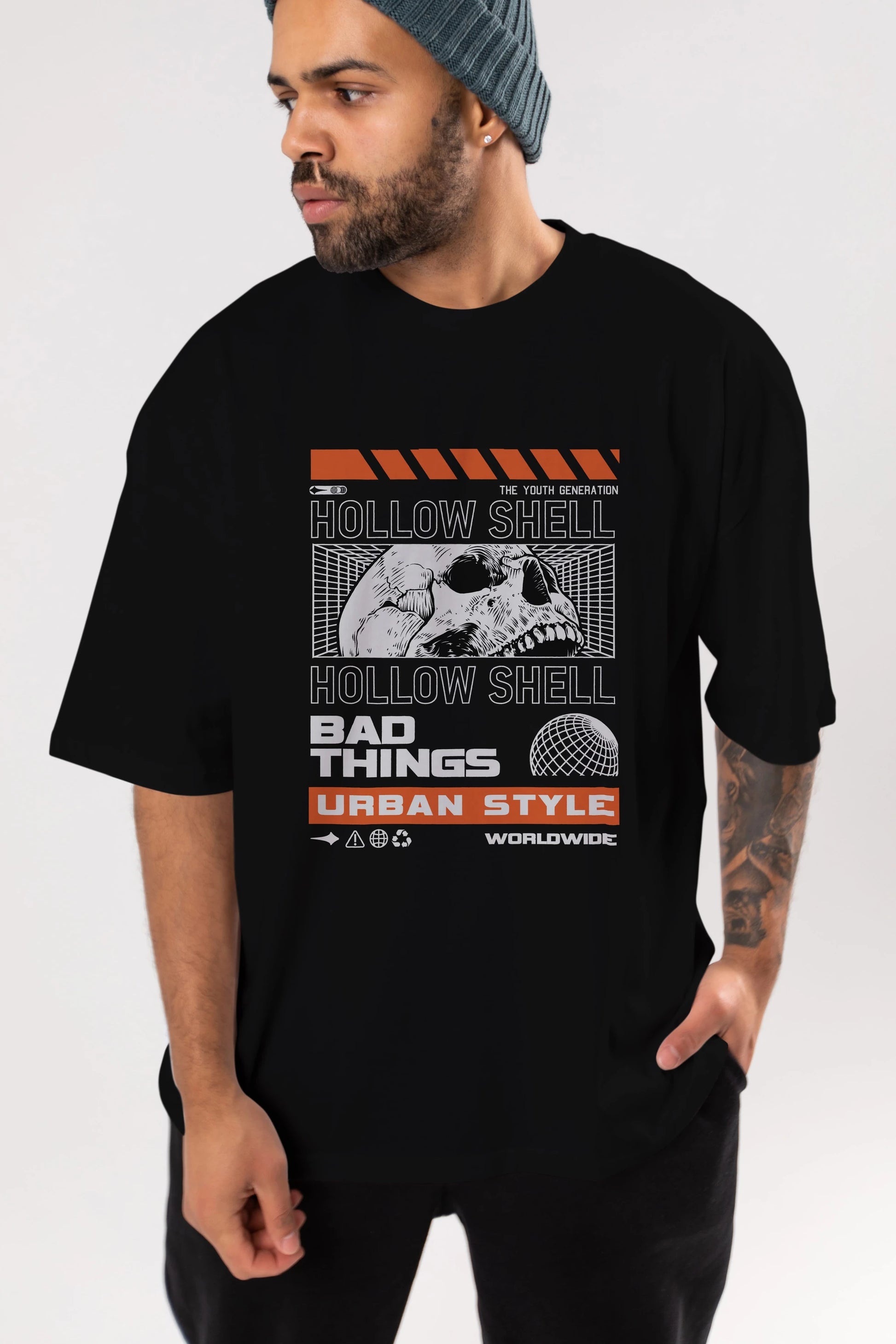 Hollow Shell Ön Baskılı Oversize t-shirt Erkek Kadın Unisex