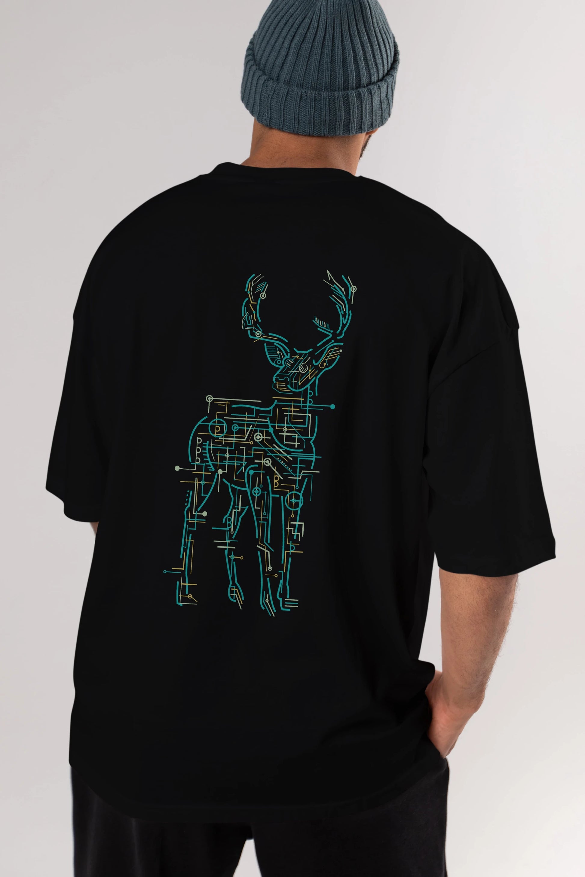 Electric Deer Arka Baskılı Oversize t-shirt %100 pamuk Erkek Kadın Unisex