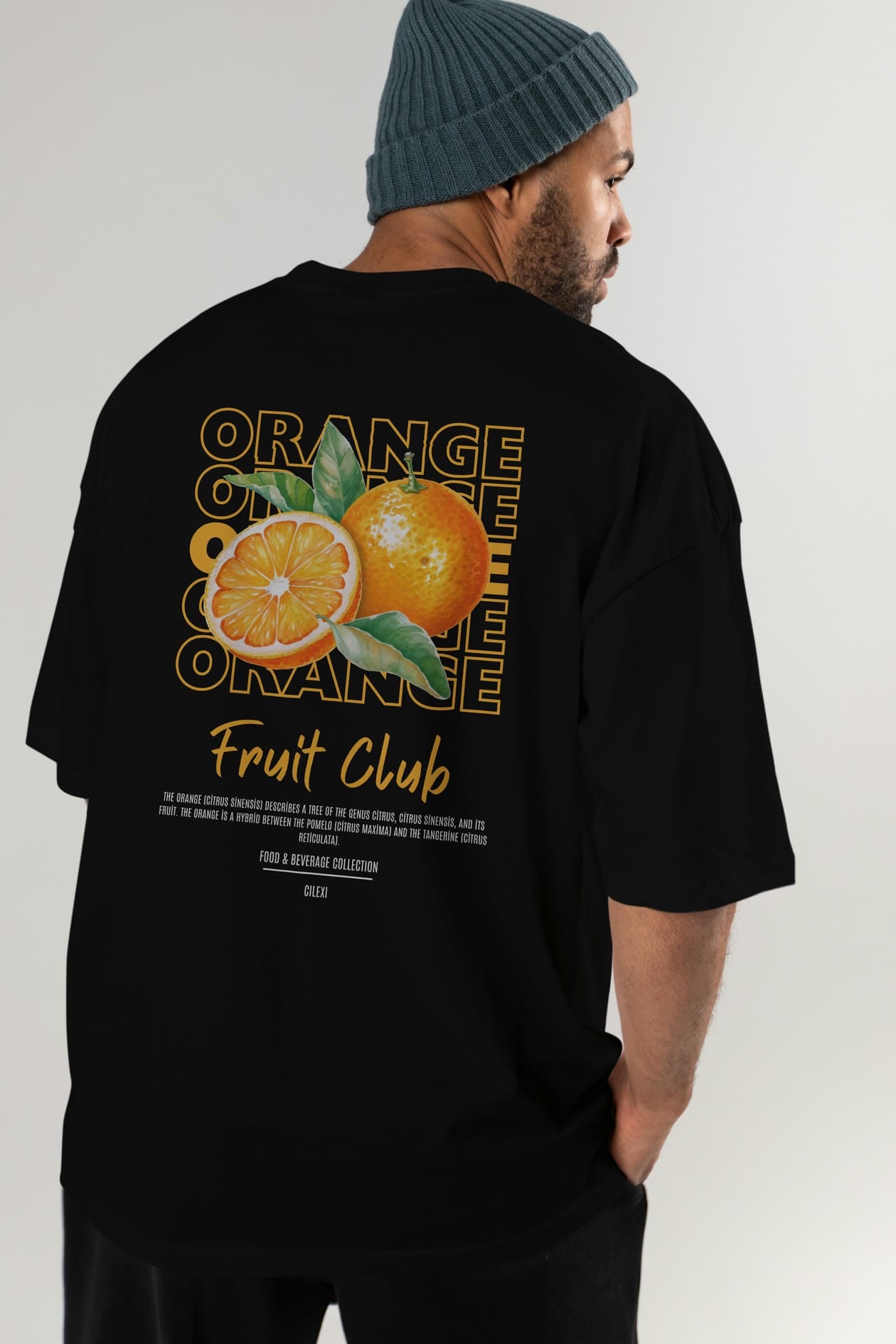 Orange Arka Baskılı Oversize t-shirt Erkek Kadın Pamuk Bisiklet Yaka tişort