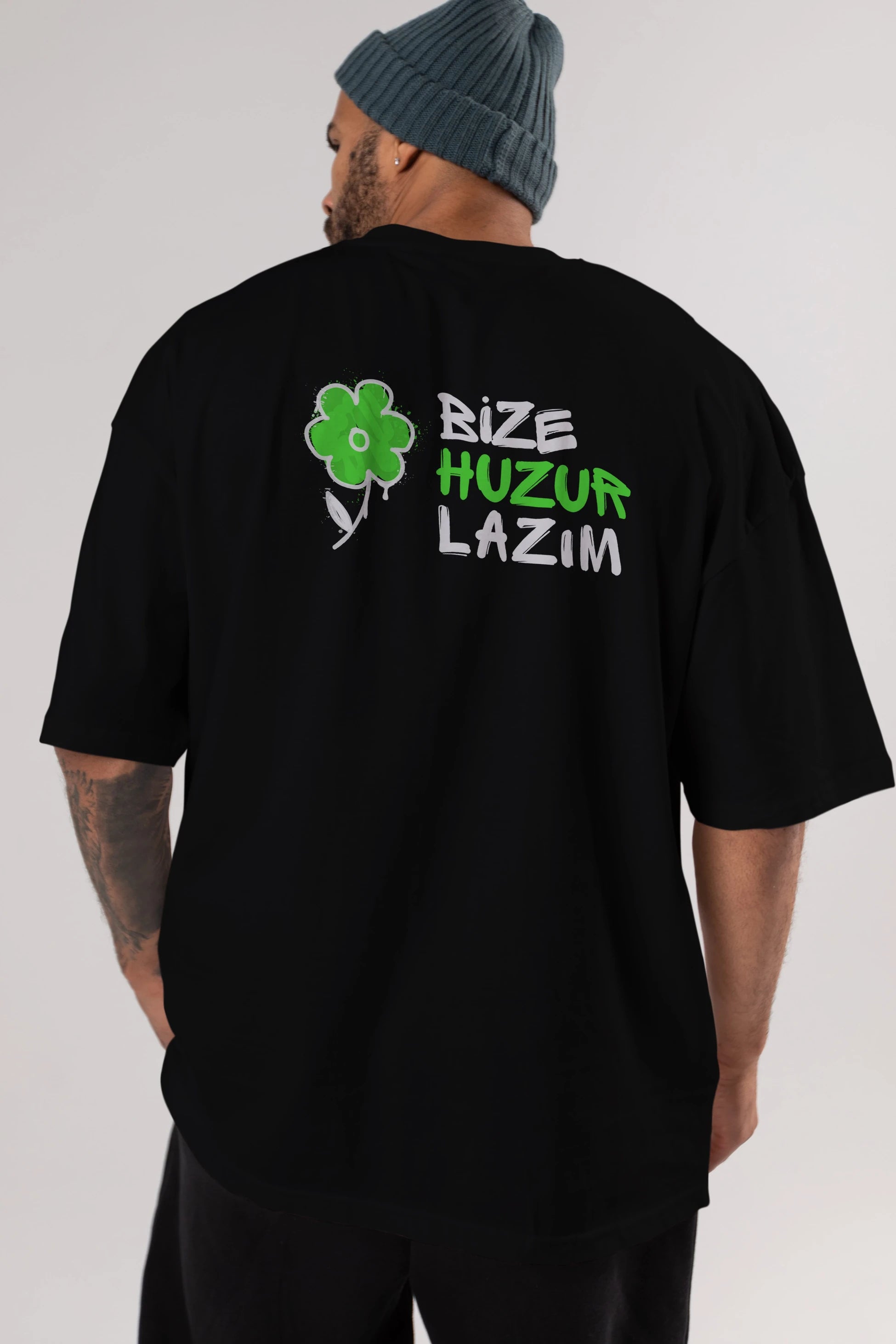 Bize Huzur Lazım Arka Baskılı Oversize t-shirt Erkek Kadın Unisex
