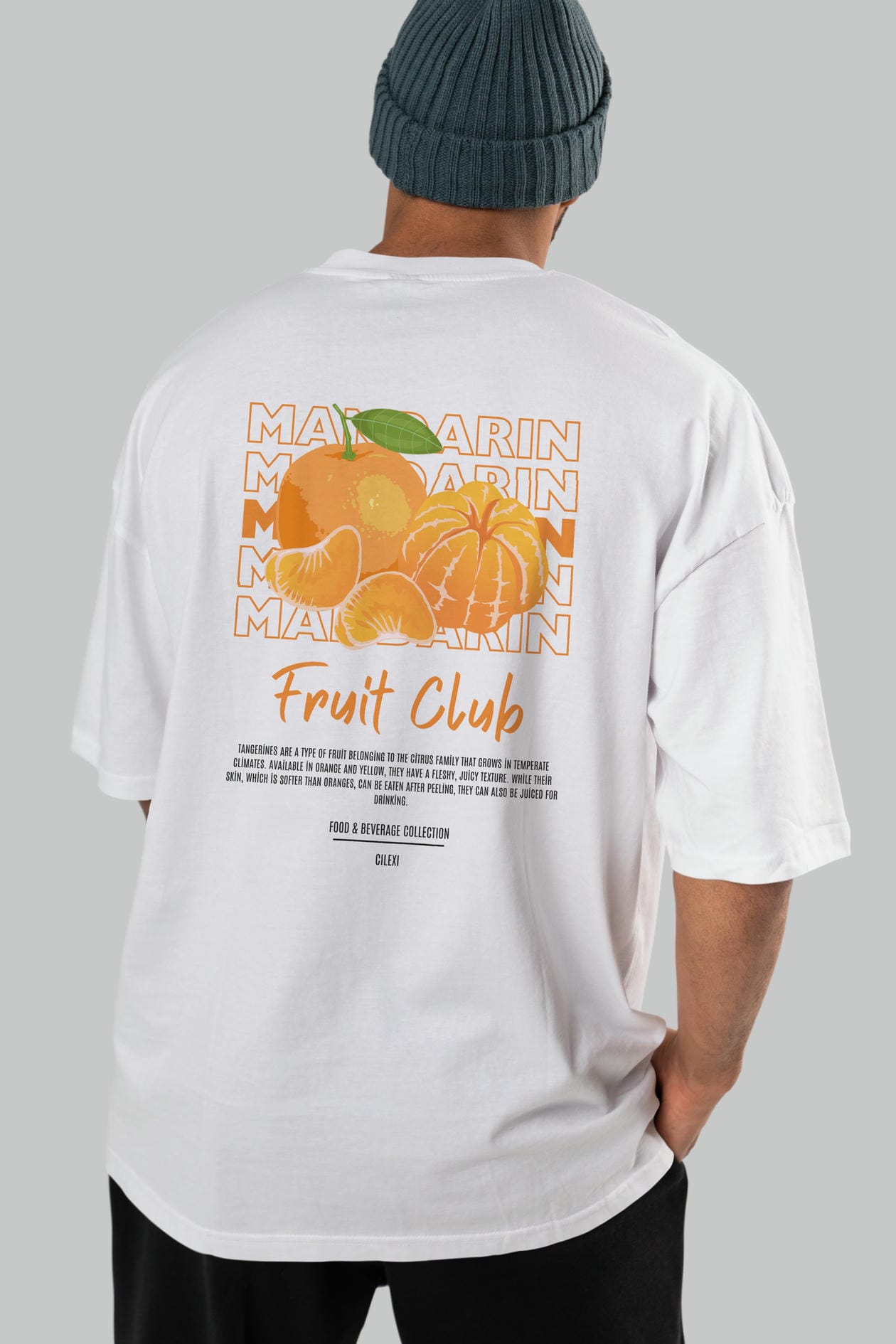 Mandarin Arka Baskılı Oversize t-shirt Erkek Kadın Pamuk Bisiklet Yaka tişort